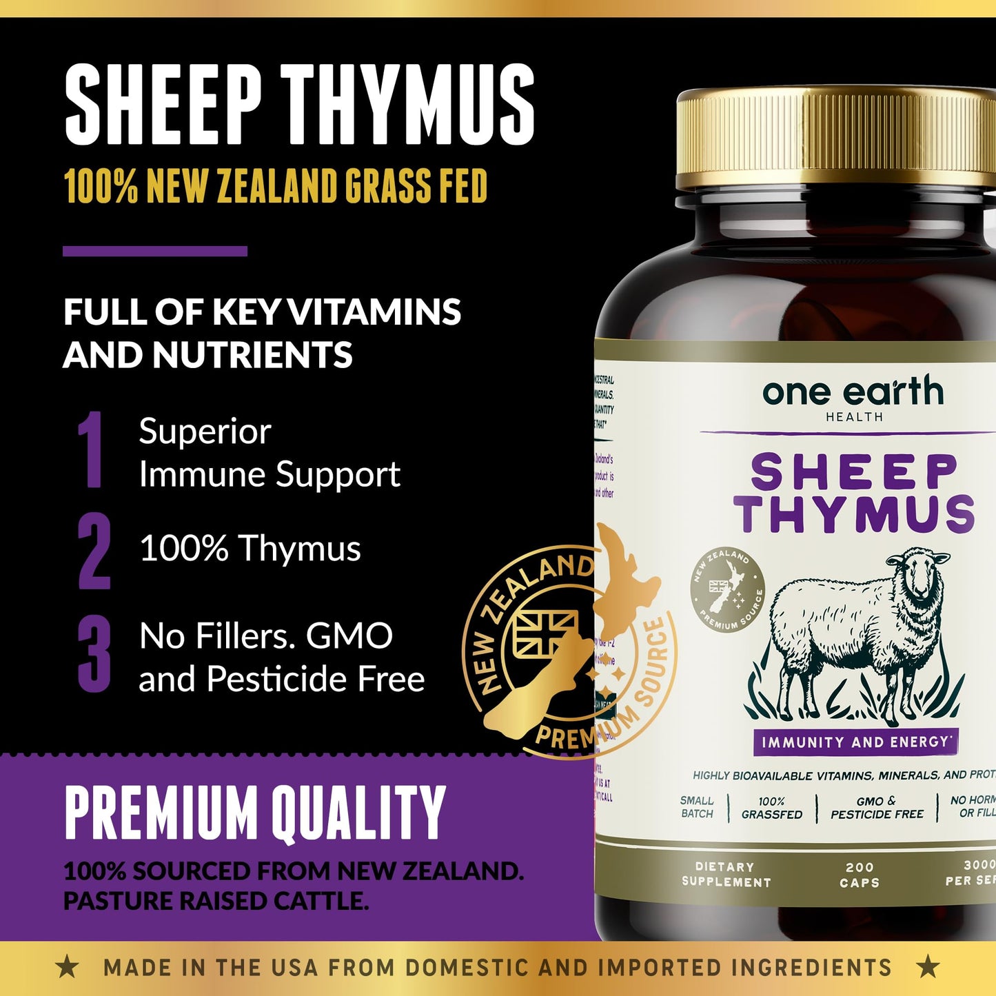 One Earth Health Grass Fed Thymus Capsules 200 Count