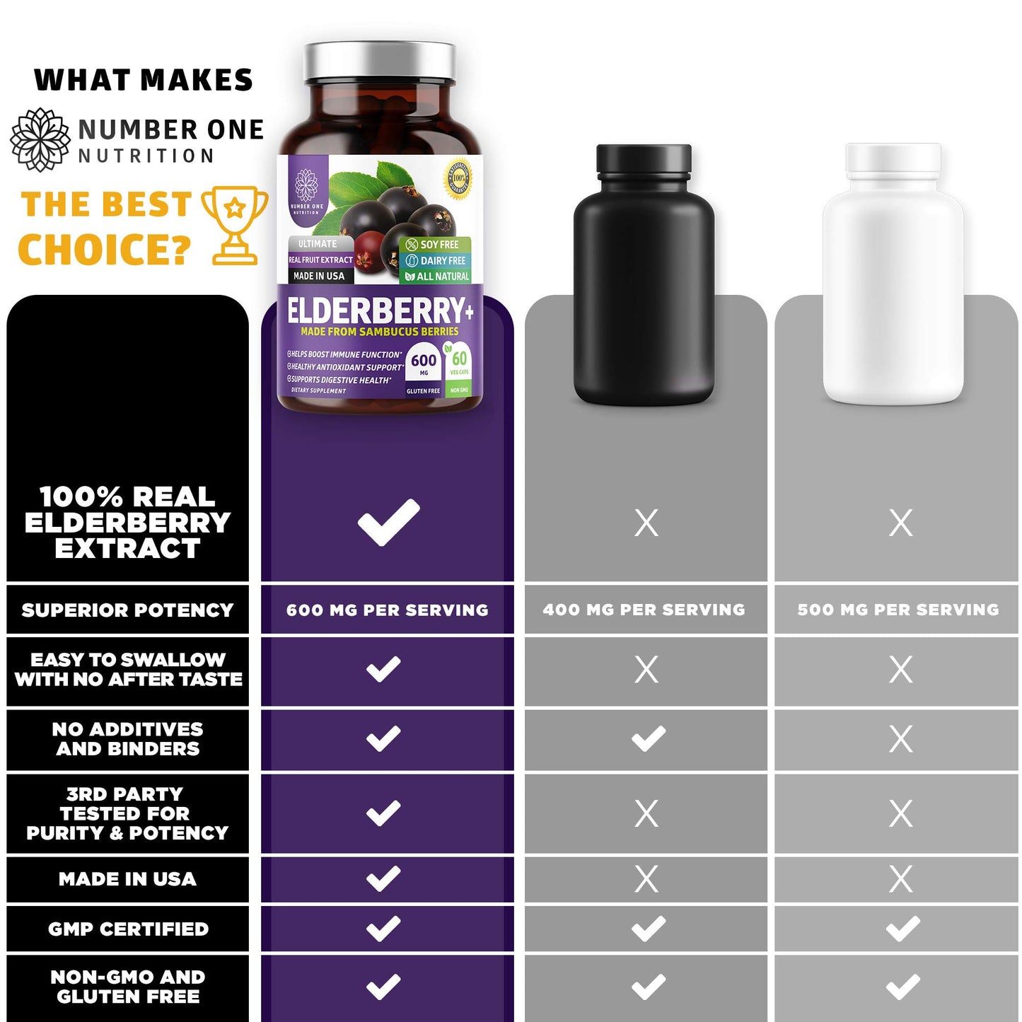 Number One Nutrition N1N Premium Black Elderberry Capsules, 120 Capsules