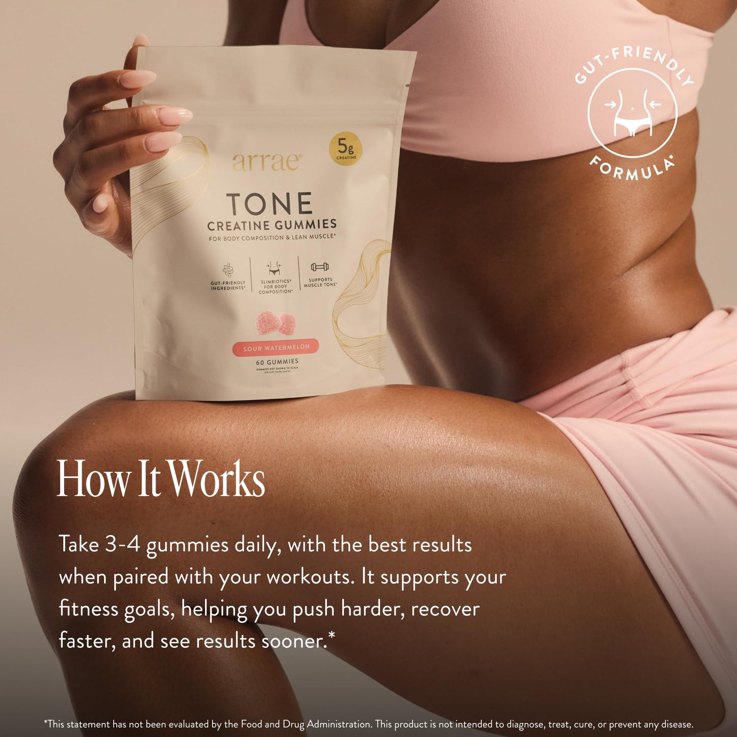 Arrae Tone Gummies Creatine Monohydrate 5g for Women, 270 Count