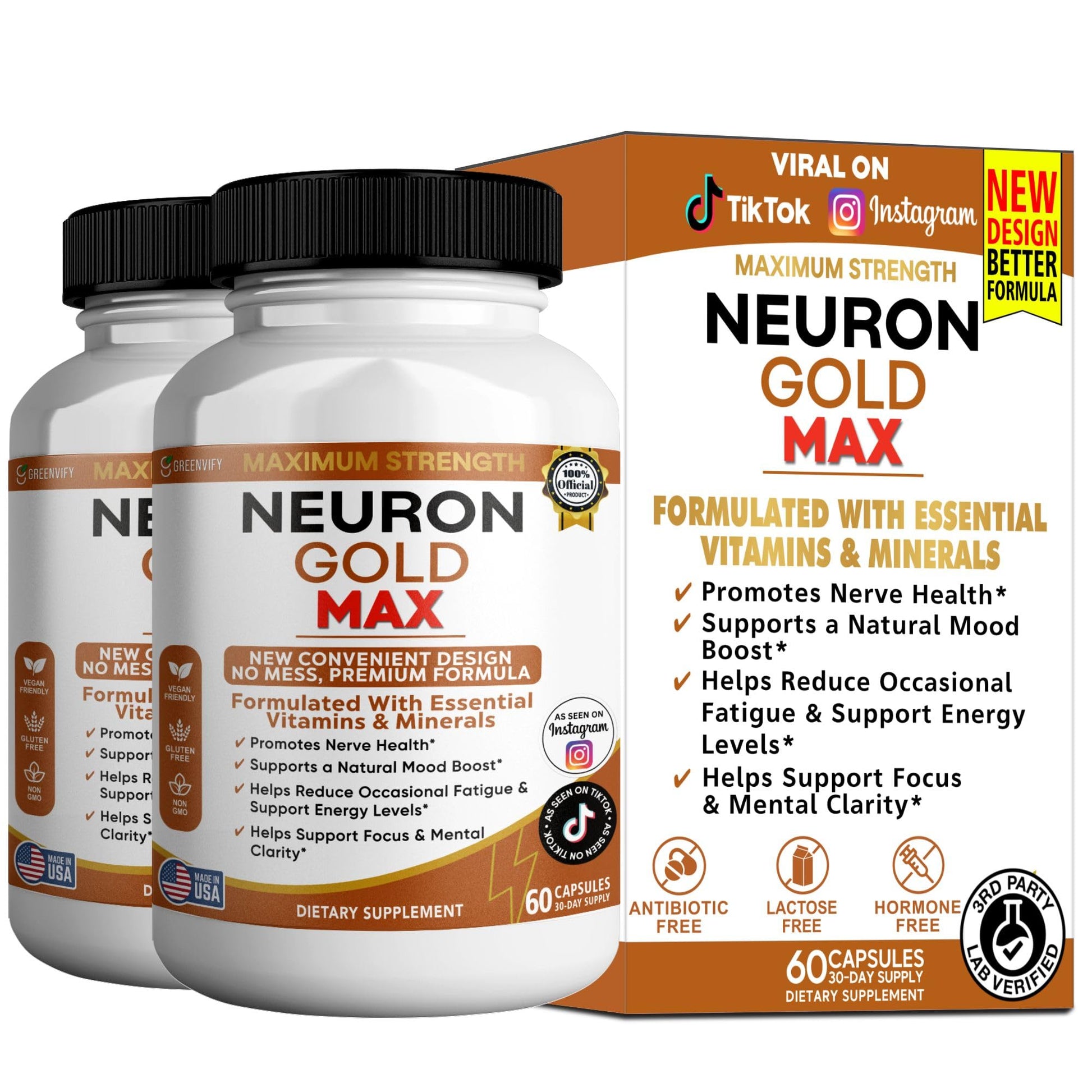 GREENVIFY Neuron Gold Max Maximum Strength Dietary Supplement 60 Capsules