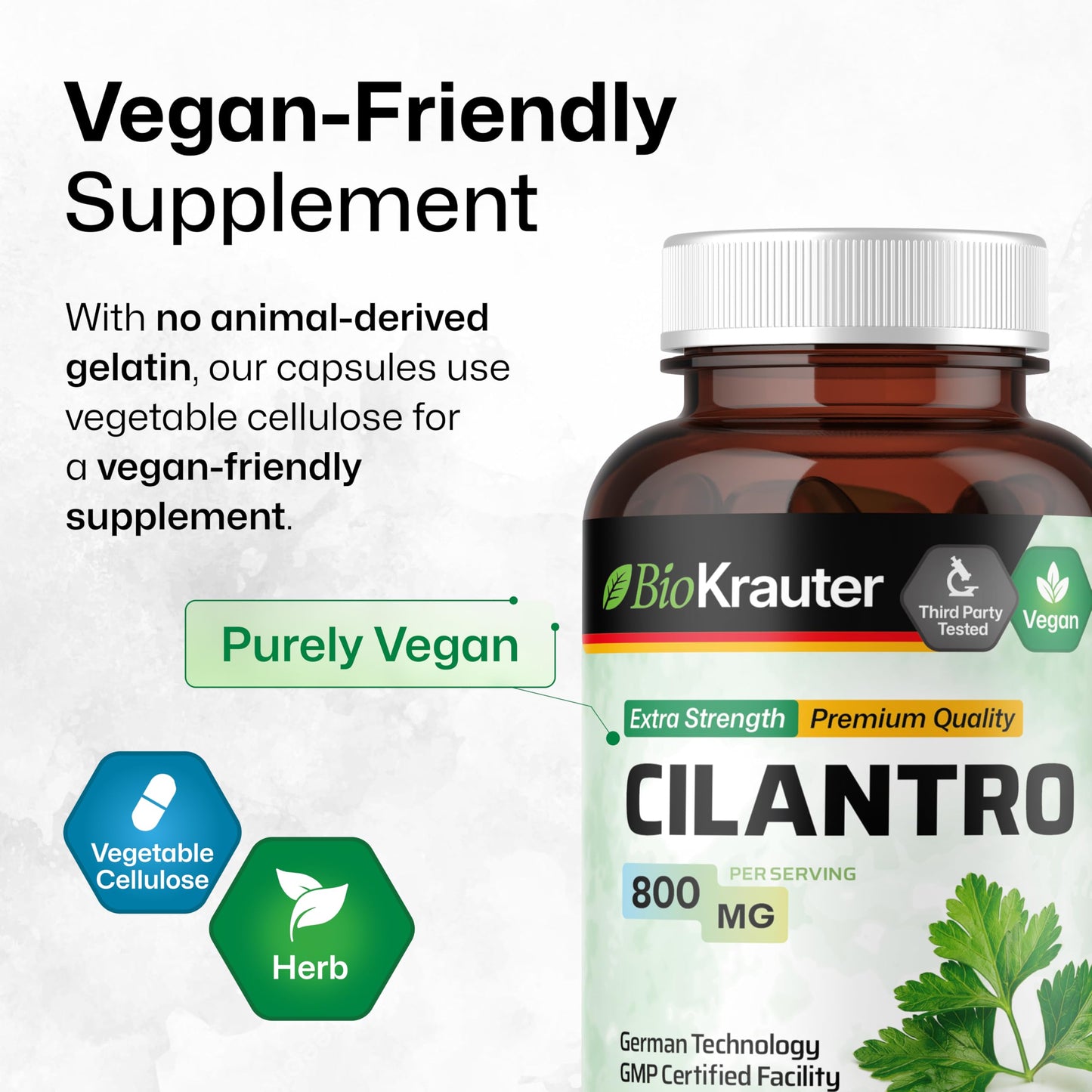 BIO KRAUTER Cilantro for Detox Cleanse, Coriander Leaf Powder Capsules 100 Capsules