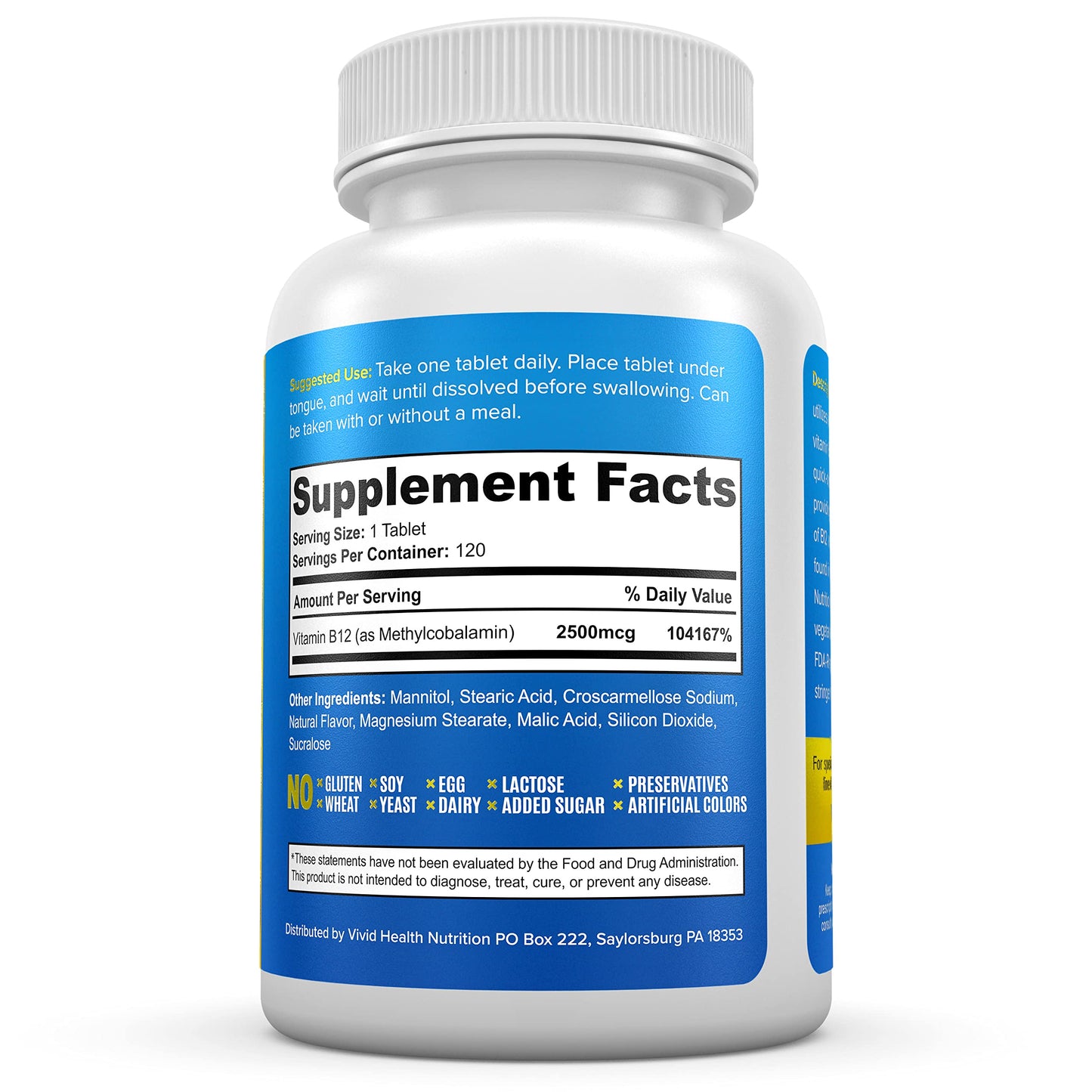 Vivid Health Nutrition Vitamin B12 Sublingual Tablet 120 Count