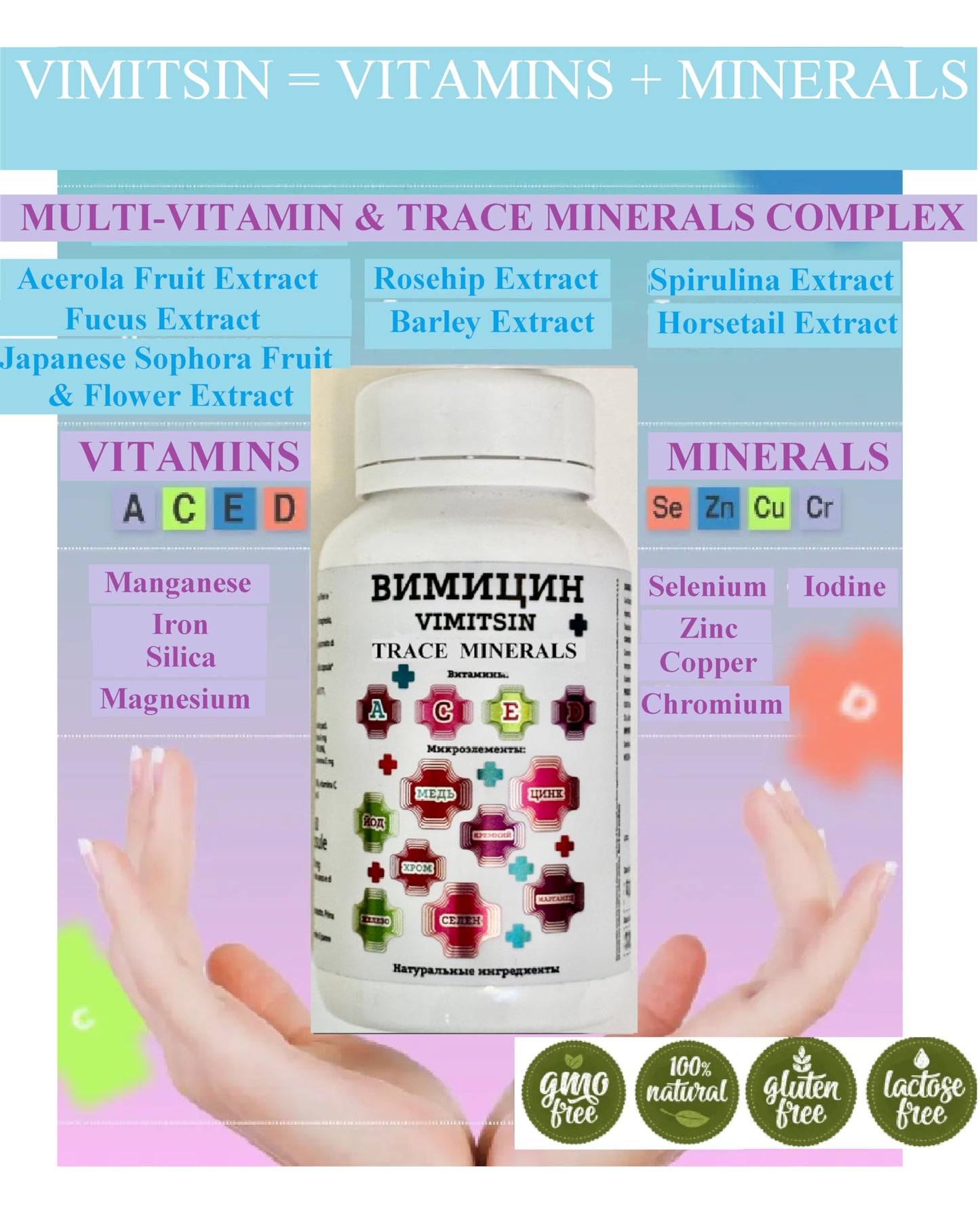 Generic VIMITSIN Natural Antioxidant, Trace Minerals Enhanced Complex, Immune Support Zinc, Copper, Vitamins A, C, D, E, Spirulina, Barley, Horsetail Extracts Softgel 60