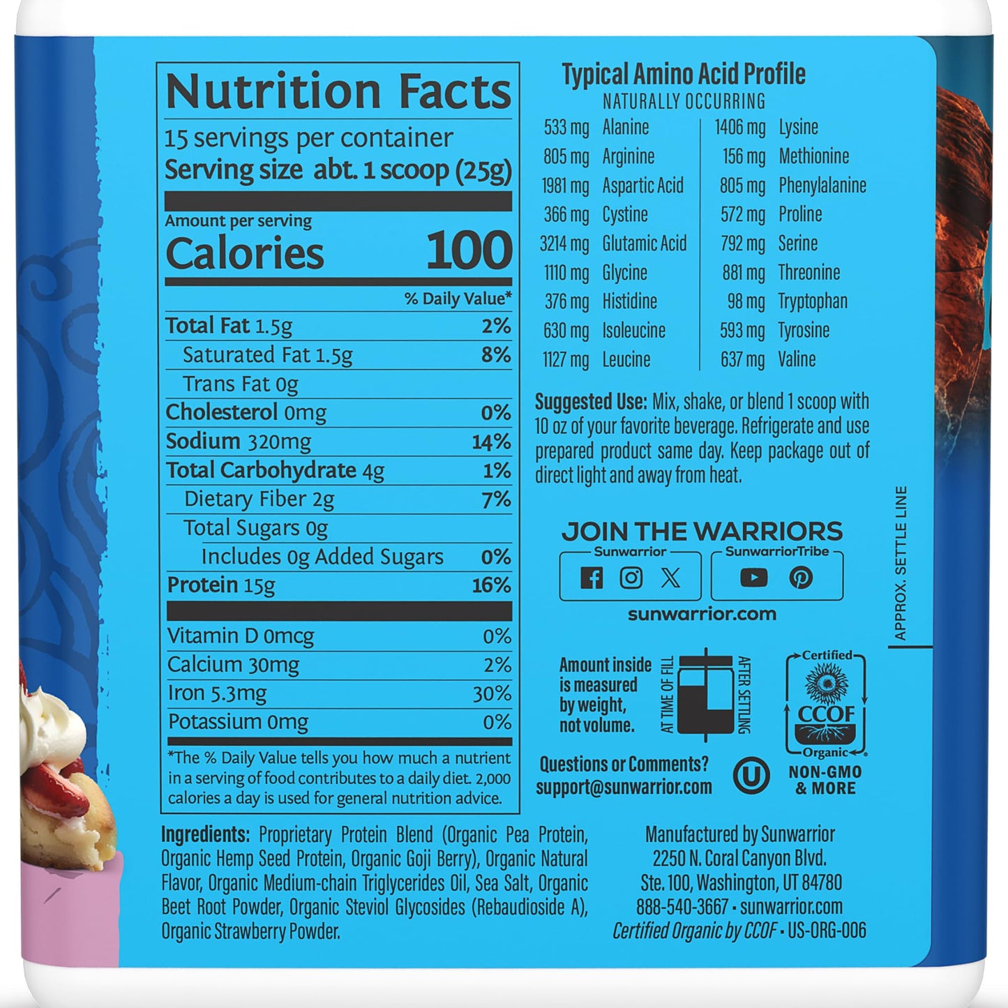 Sunwarrior Warrior Blend Plant Based Raw Vegan Protein Powder with Peas & Hemp Berry, 15 Servings