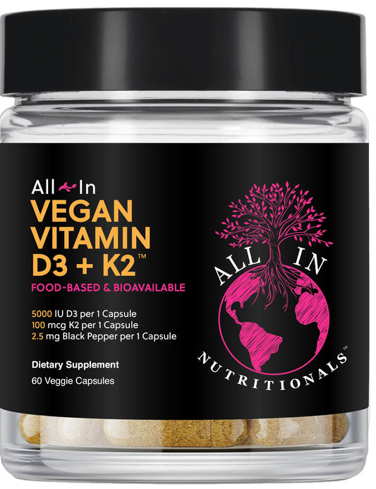 All In Nutritionals Vegan Vitamin D3 + Vitamin K2 Capsule, 60 Count