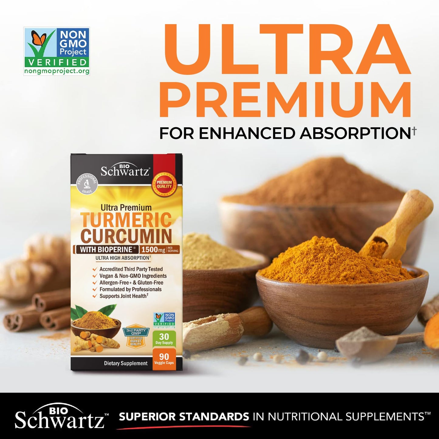BioSchwartz Turmeric Curcumin with Black Pepper Extract 1500mg Capsules, 90 Count