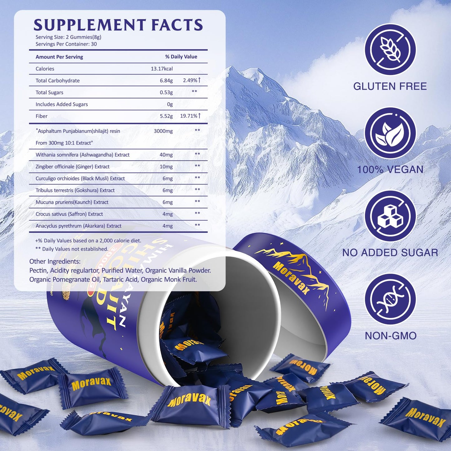 Moravax Himalayan Natural Shilajit Gummies 60-count