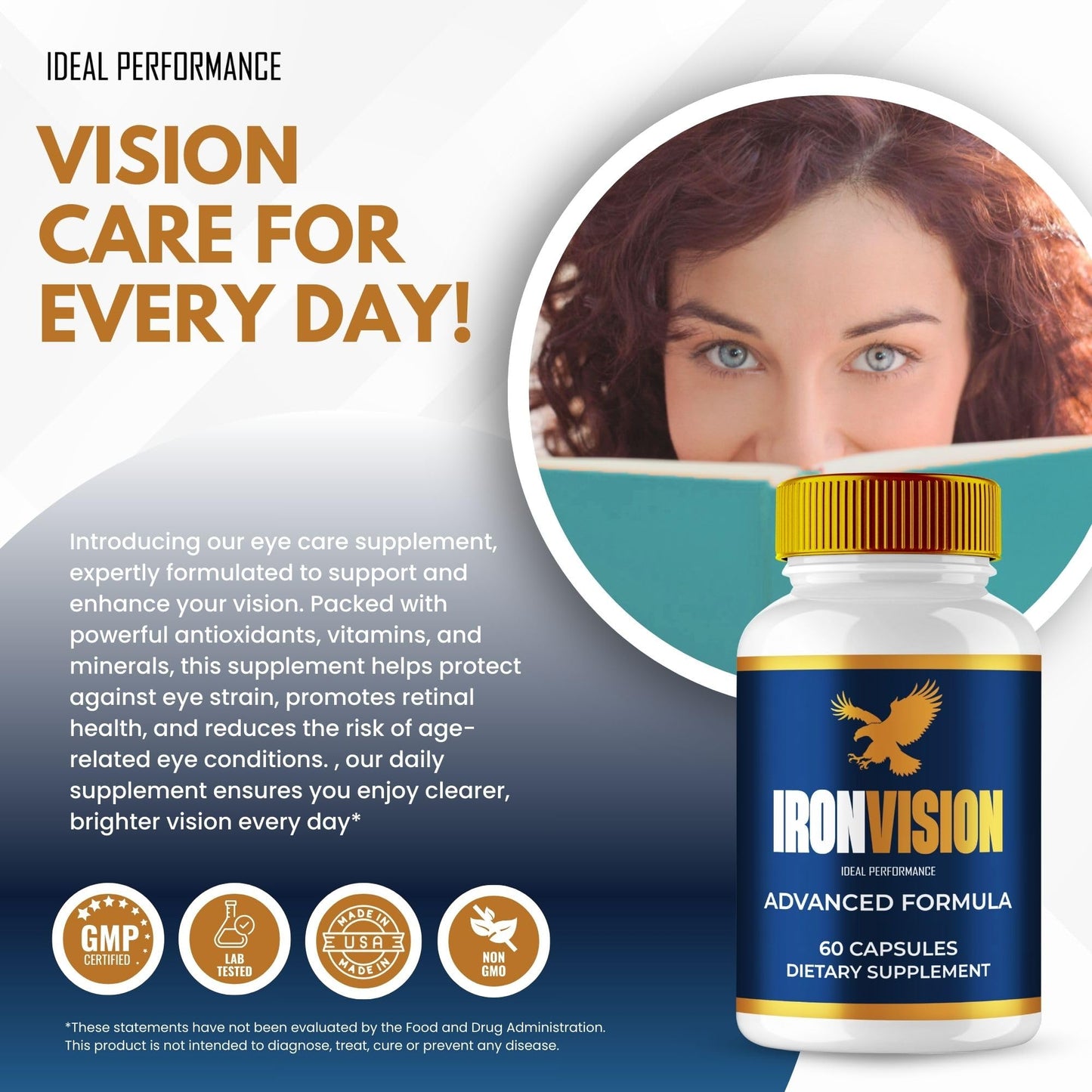 IDEAL PERFORMANCE Iron Vision Eye Supplement Capsules 180 Count