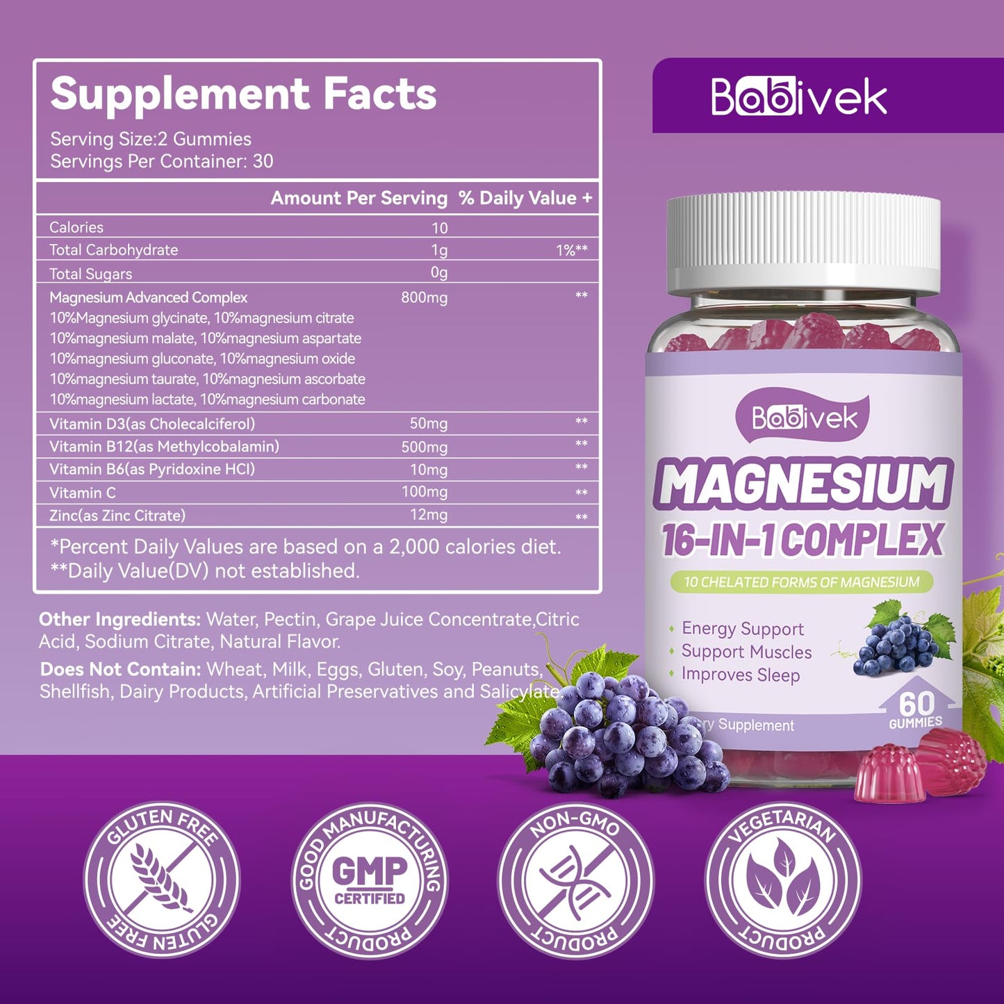Babivek Magnesium Gummies 60 Count
