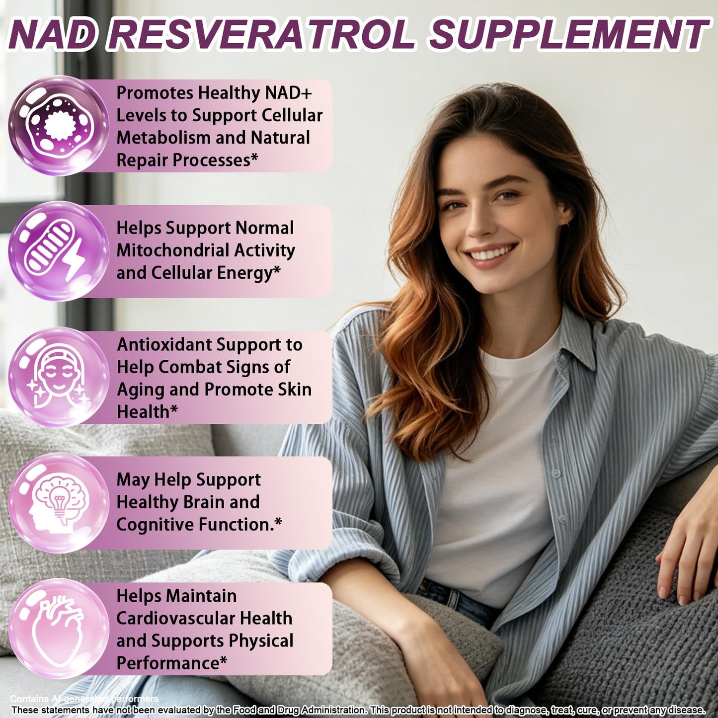 WellVeraVida NAD+ Supplement for Women, Liposomal Nad Plus Resveratrol, NMN Alternative Softgel 120 Count