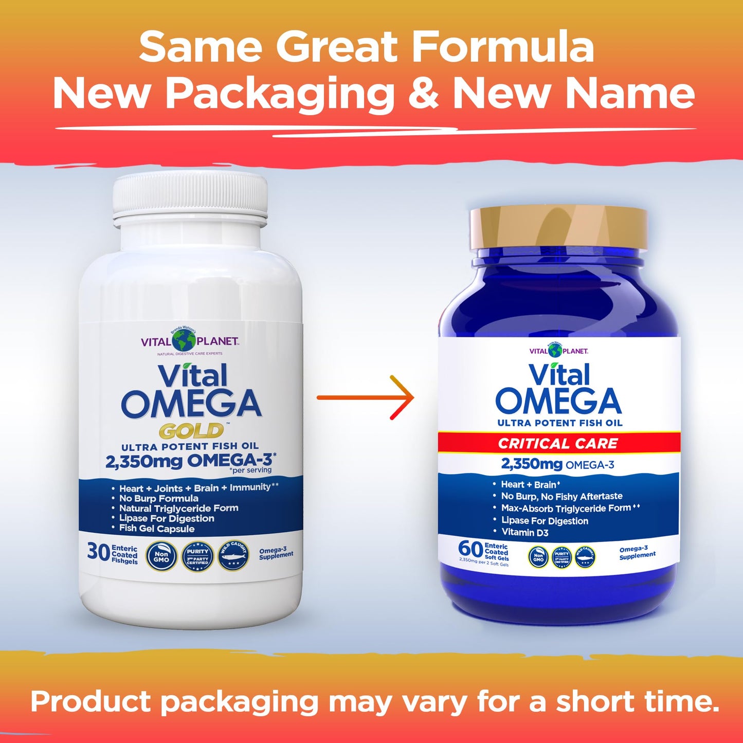 Vital Planet Vital Omega 3 Fish Oil Critical Care Supplement Softgels, 60
