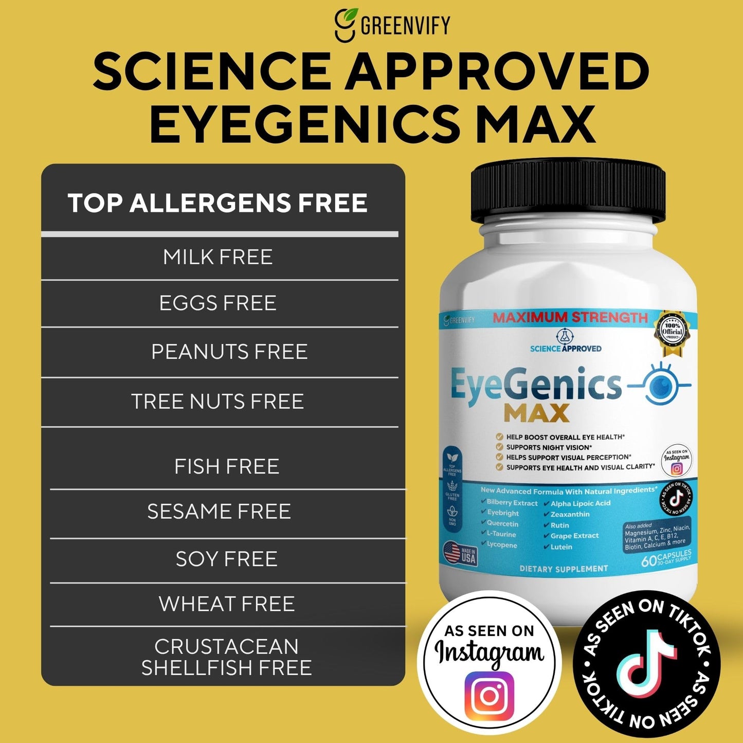 GREENVIFY EyeGenics Max Eye Health and Vision Support, 60 Capsules