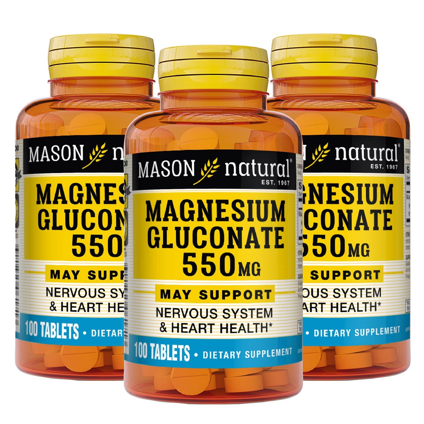 Mason Natural Magnesium Gluconate 550 mg Tablet, 100 Count