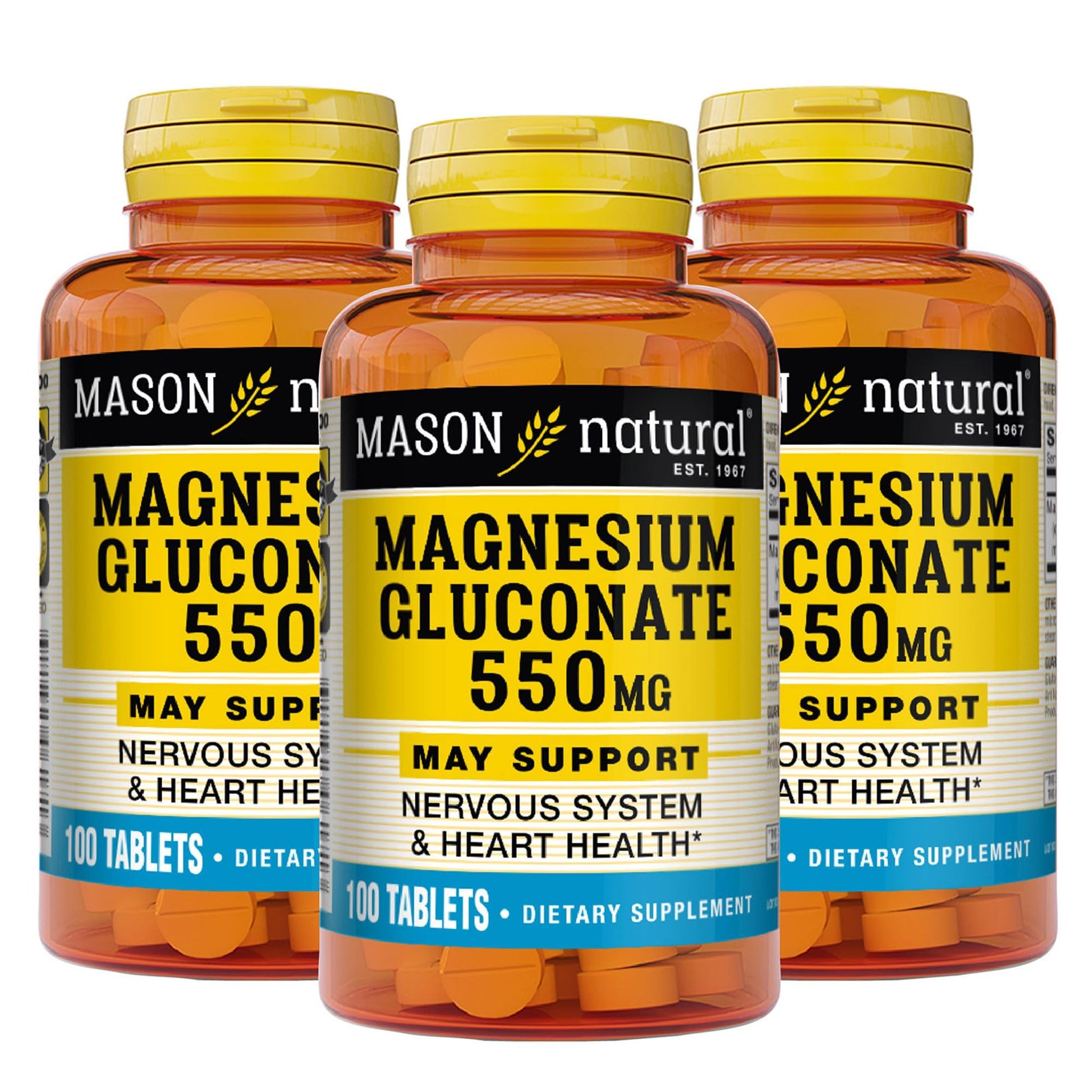Mason Natural Magnesium Gluconate 550 mg Tablet, 100 Count
