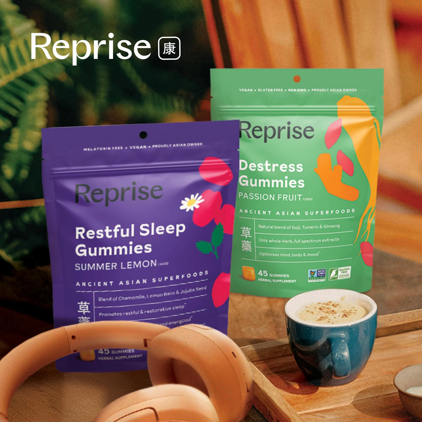 Reprise Melatonin-Free Natural Sleep Aid Gummies with Jujube & Chamomile, Lemon Balm - Deep Sleep Support, 45 Count
