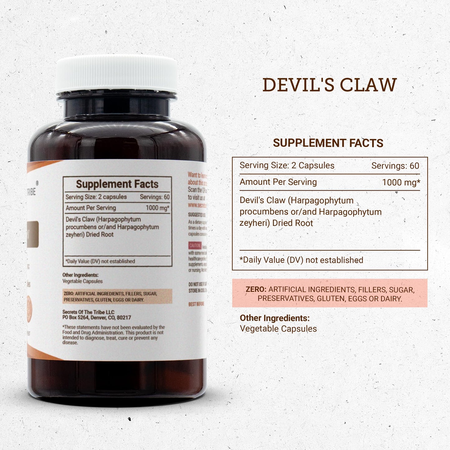 Secrets of the Tribe Devil's Claw 1000 mg Capsules, 120 Count