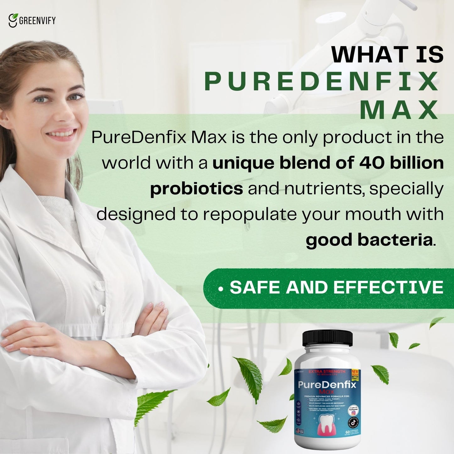PureDenfix Max Extra Strength Probiotic Supplement with 40 Billion CFU Supports Teeth, Gums, Ears, Nose, Throat & Digestive Health, 60 Capsules