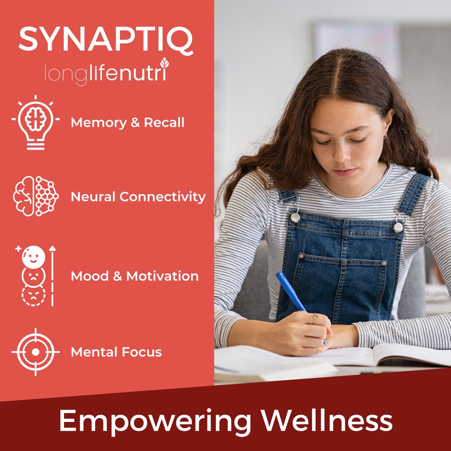 LongLifeNutri Synaptiq 1000mg (Alpha GPC + Uridine Monophosphate 600mg/400mg) Nootropic Choline Supplement, 180 Vegetarian Capsules