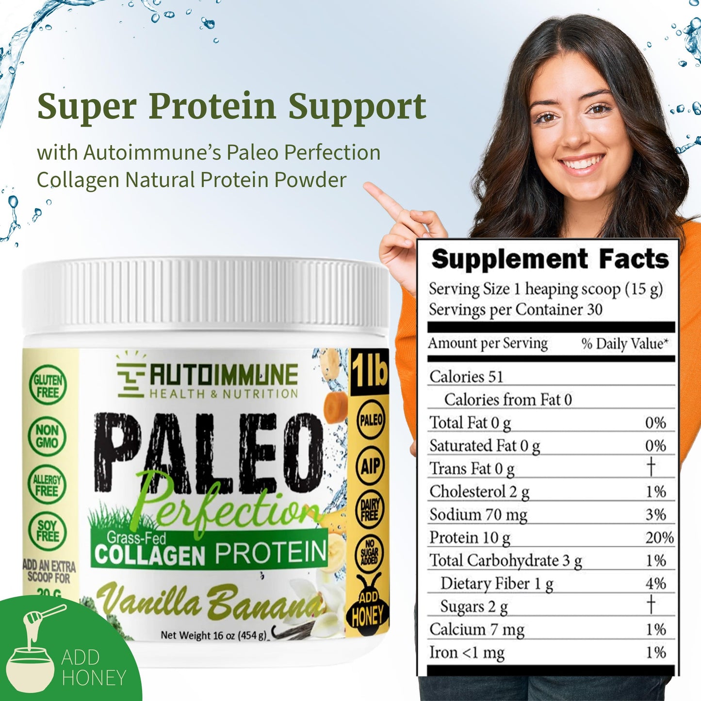 Autoimmune Health & Nutrition Paleo Perfection Vanilla Banana Grass Fed Beef Collagen Protein Powder, 16