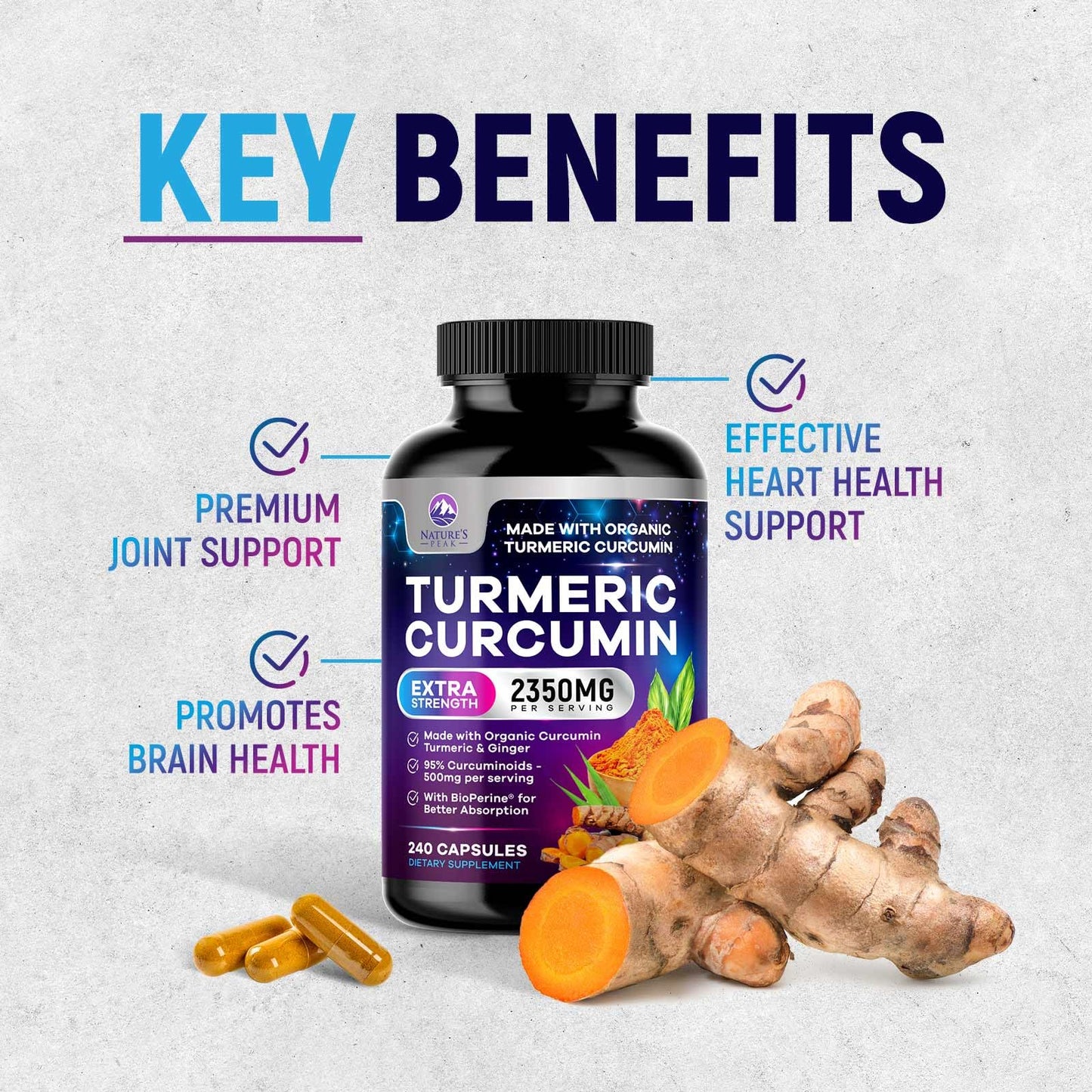 Nature's Peak Turmeric Curcumin Supplement 240 Capsules