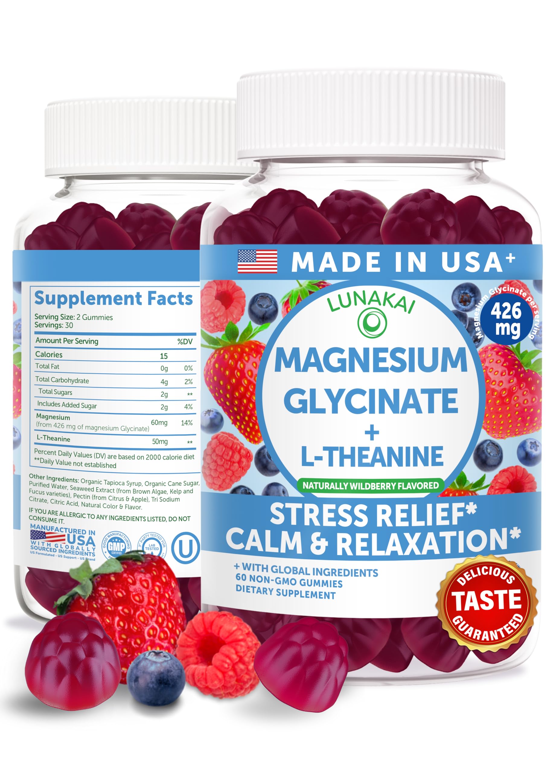 Lunakai Magnesium Glycinate Gummies with L-Theanine 60 Count