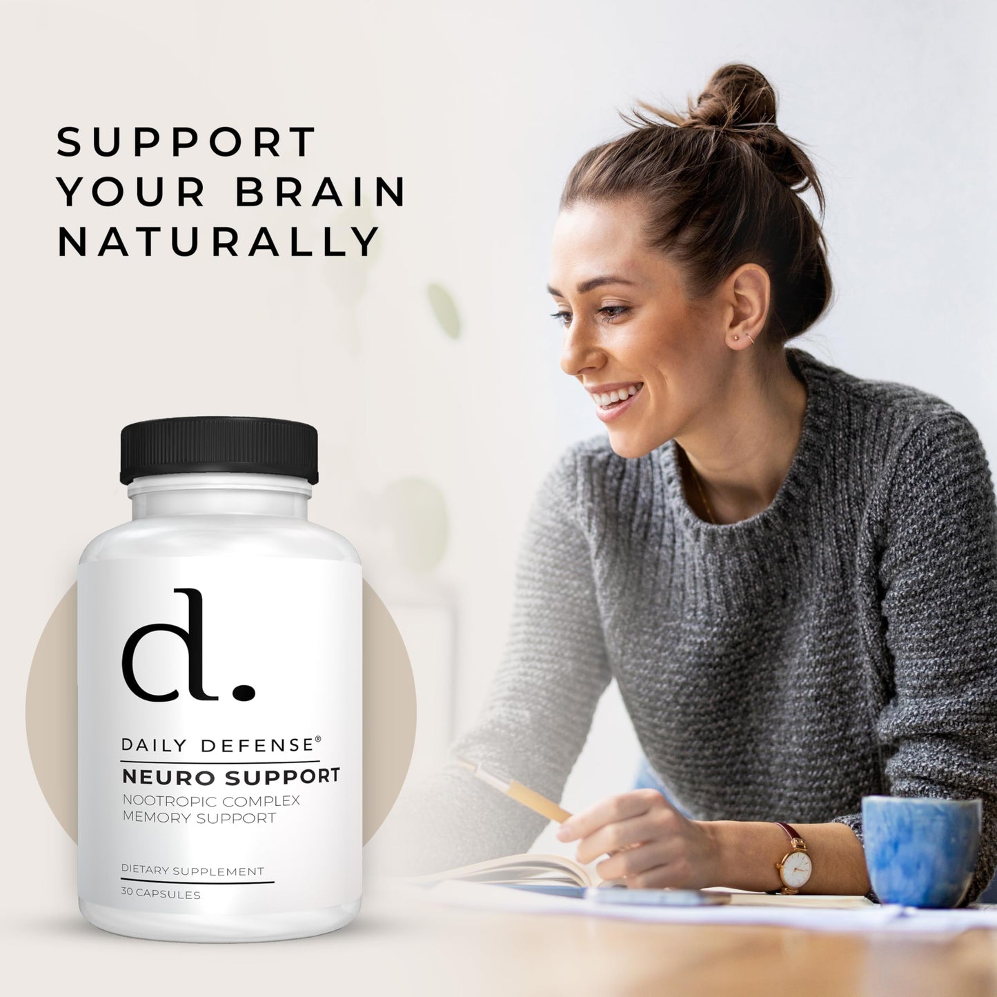Daily Defense Memory Defense Nootropics Brain Support Supplement Capsule, 30 Count