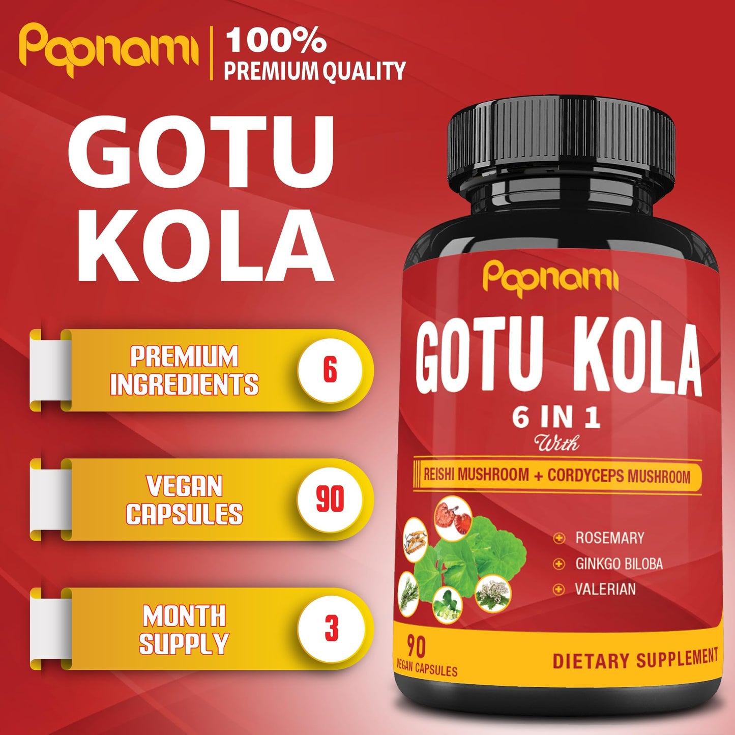 Papnami Organic Gotu Kola Extract Capsules, 90 Count