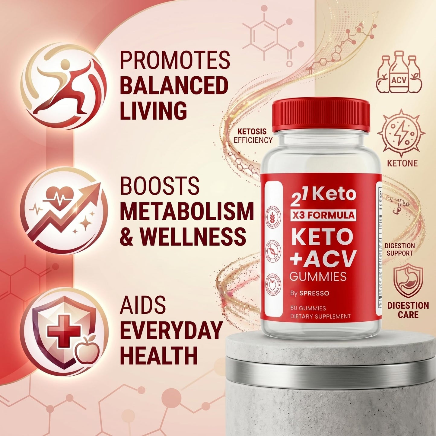 SPRESSO 21 Keto X3 Formula Keto+ACV Gummies, 60 Gummies
