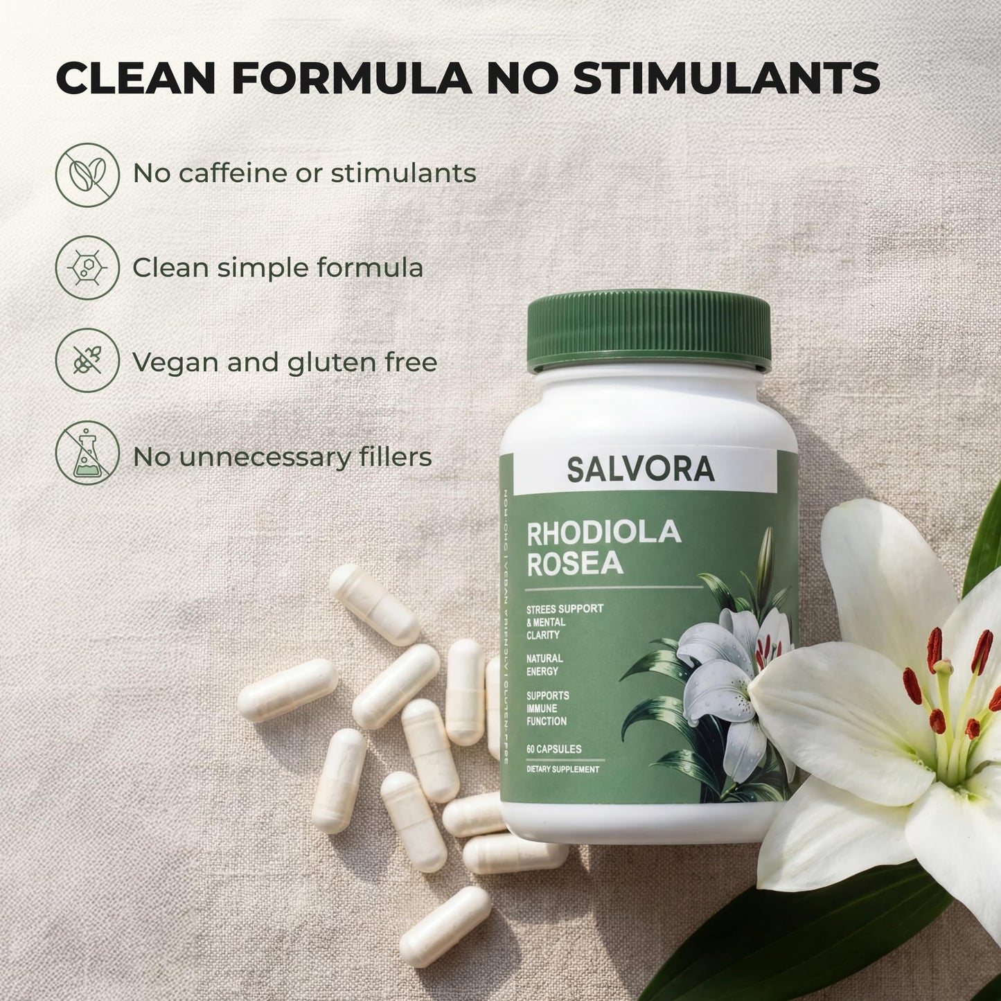 Salvora Rhodiola Rosea Capsule, 60 Count