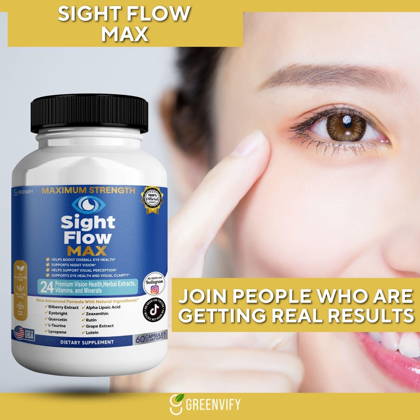 GREENVIFY Sight Flow Max Eye Health Supplement Capsule, 60 Capsules