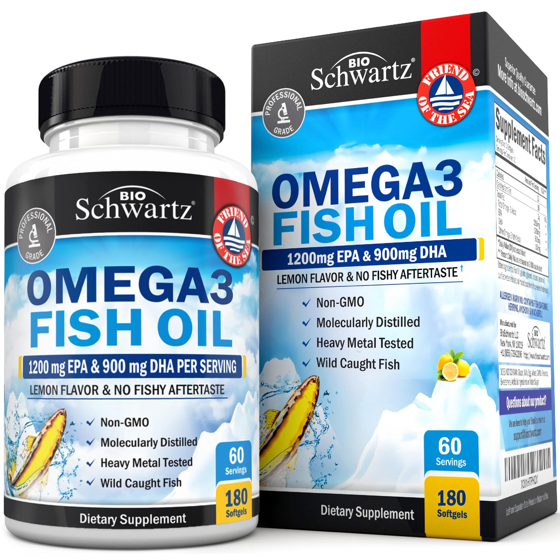 BioSchwartz Triple Strength Omega-3 Fish Oil 3000mg Softgels, 180 Count
