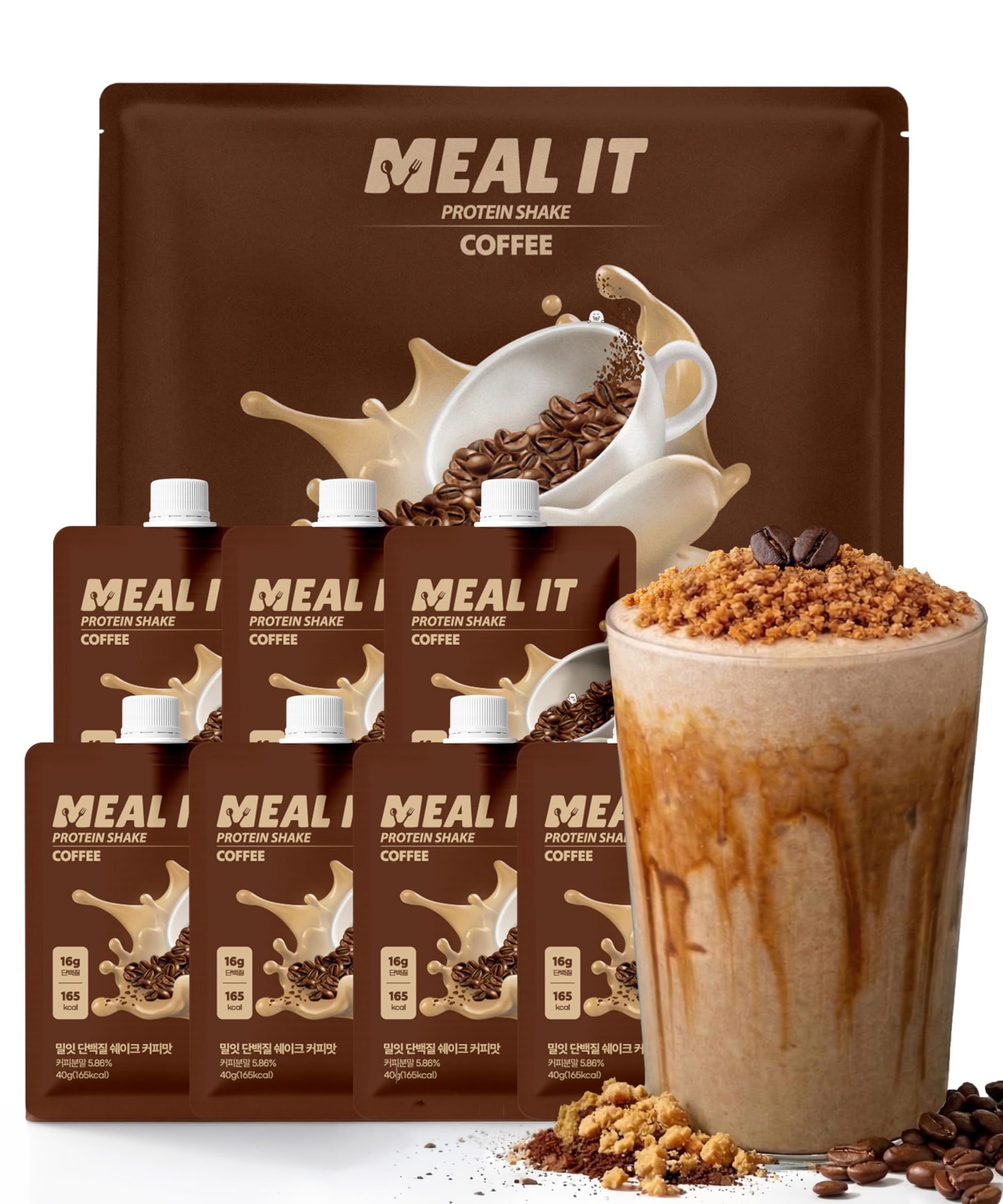 MEAL IT Coffee Protein Shake with Korean Streusel Crumble(Soboro) Powder 9.88 oz