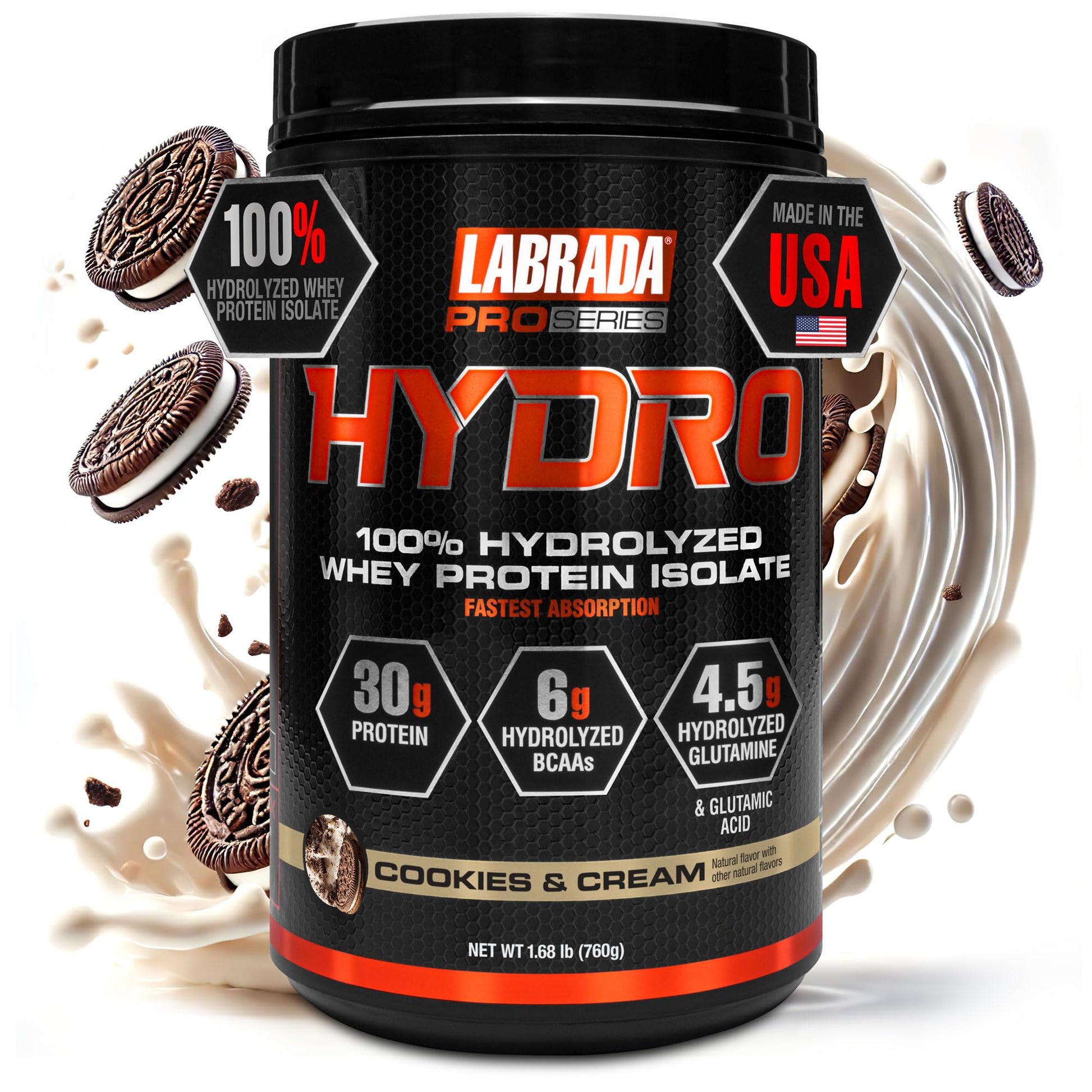 Labrada Hydro 100% Pure Hydrolyzed Whey Protein Isolate Powder, 26.8 oz