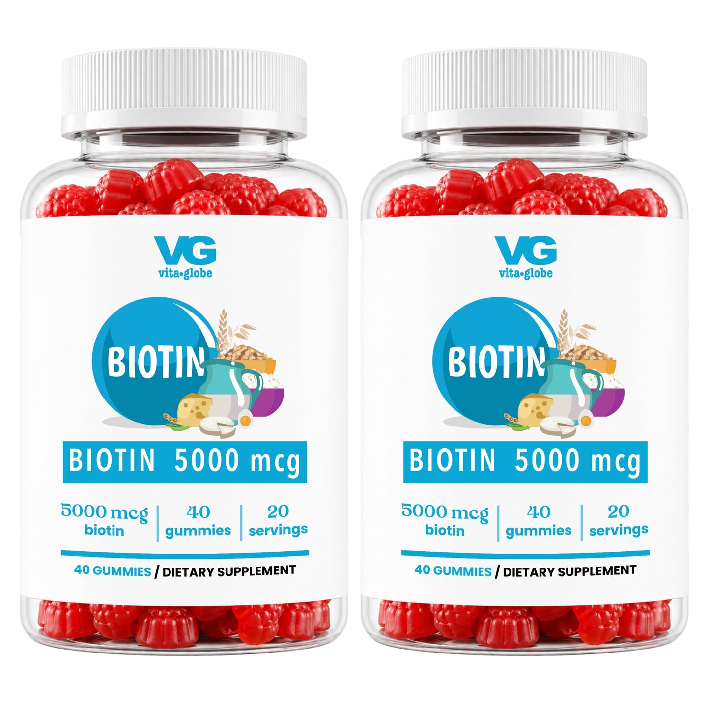 VITA GLOBE Biotin 5000 mcg Gummy Vitamins, 40 Count