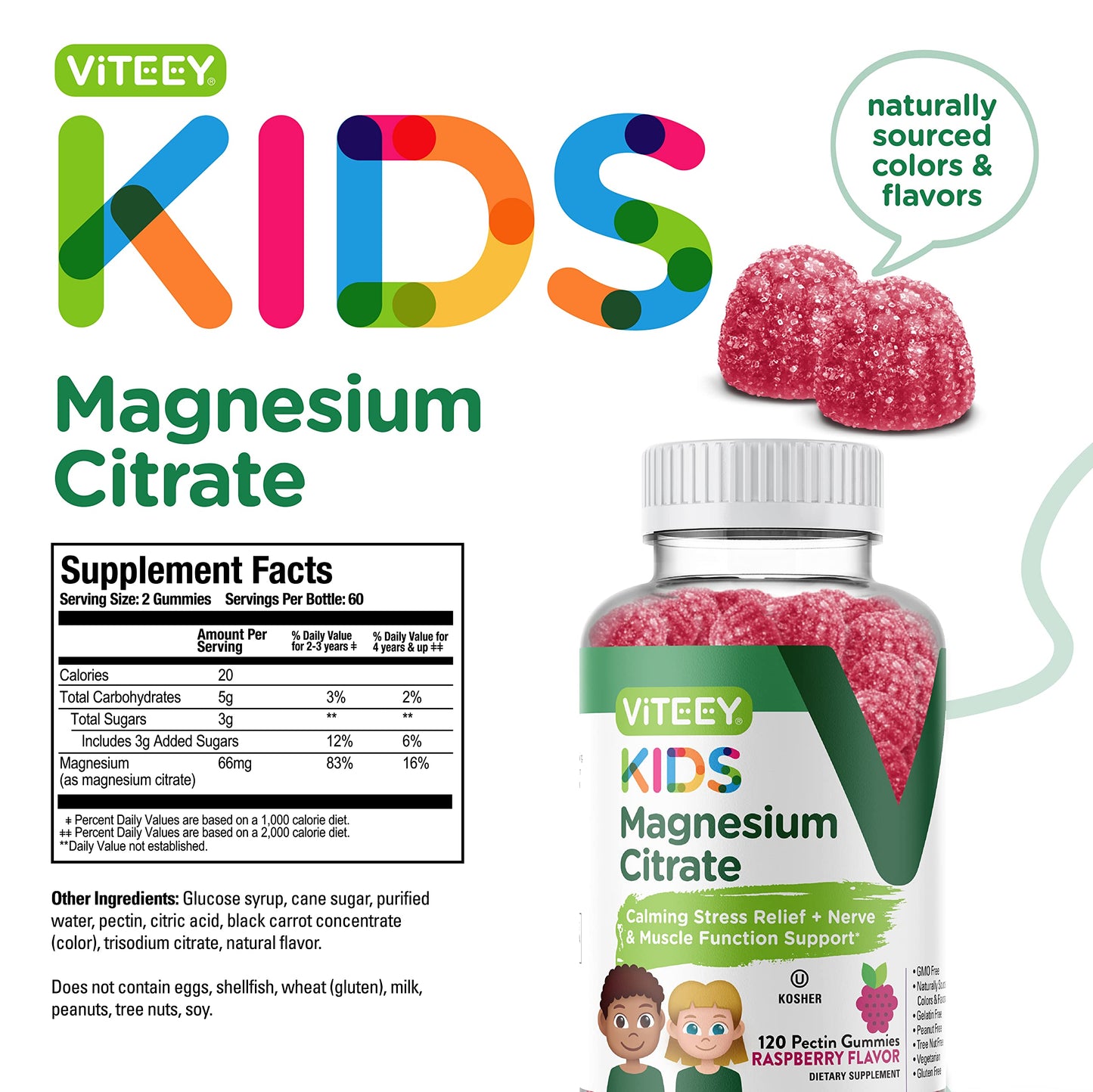 Viteey Kids Magnesium Citrate Gummies Gummy 120 Count