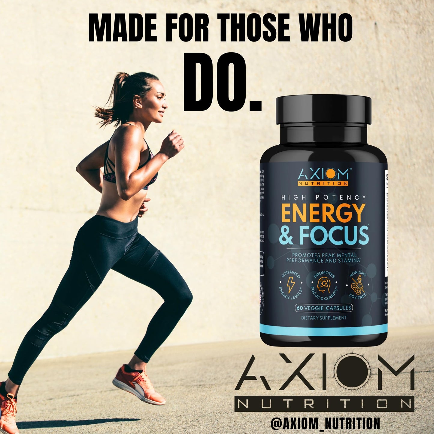 Axiom Nutrition Energy and Focus - Extra Strength 200mg Caffeine and Lions Mane Mushroom Supplement, Capsules, 60 Count