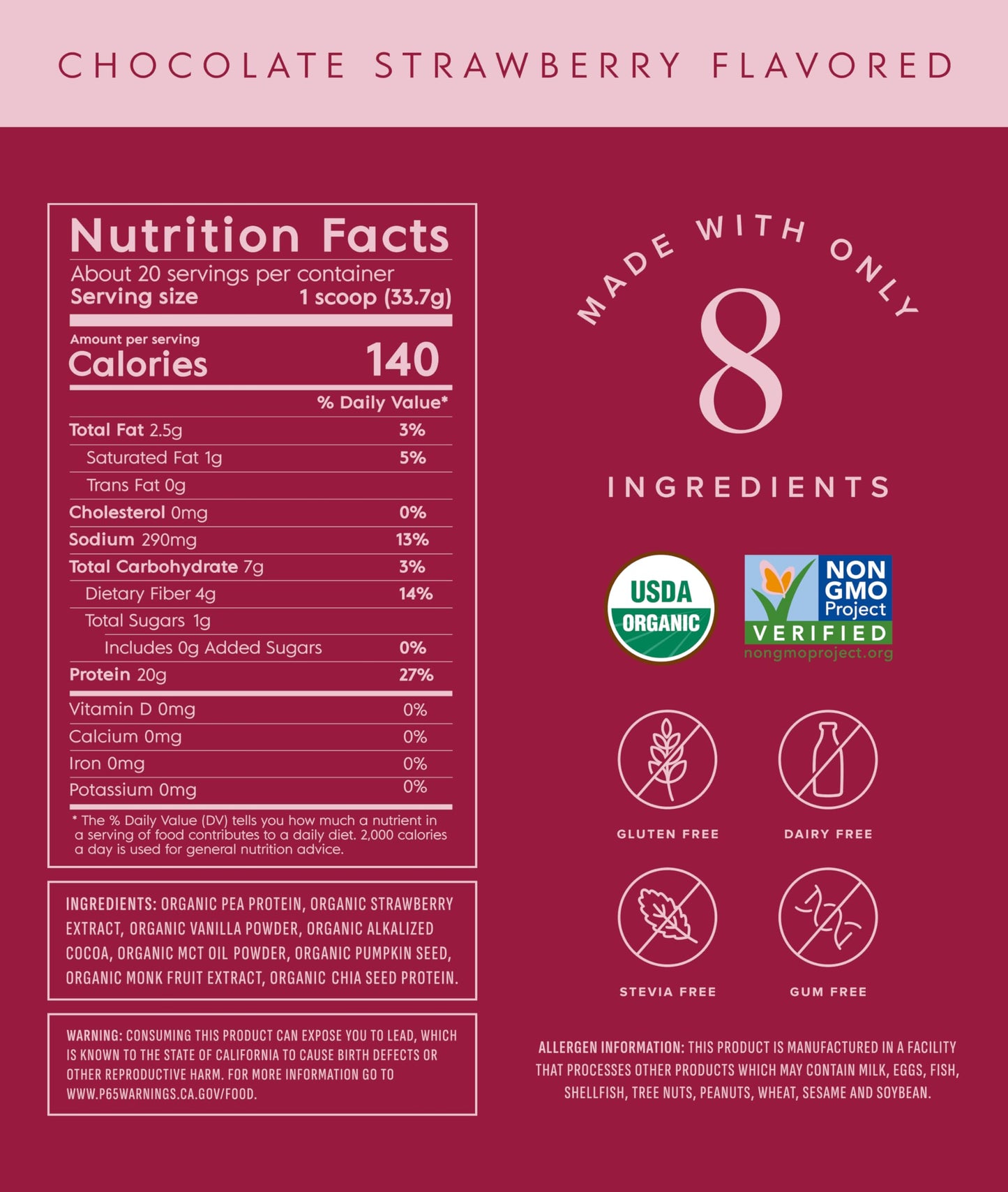 Truvani Vegan Pea Protein Powder Chocolate Strawberry, 20 Servings