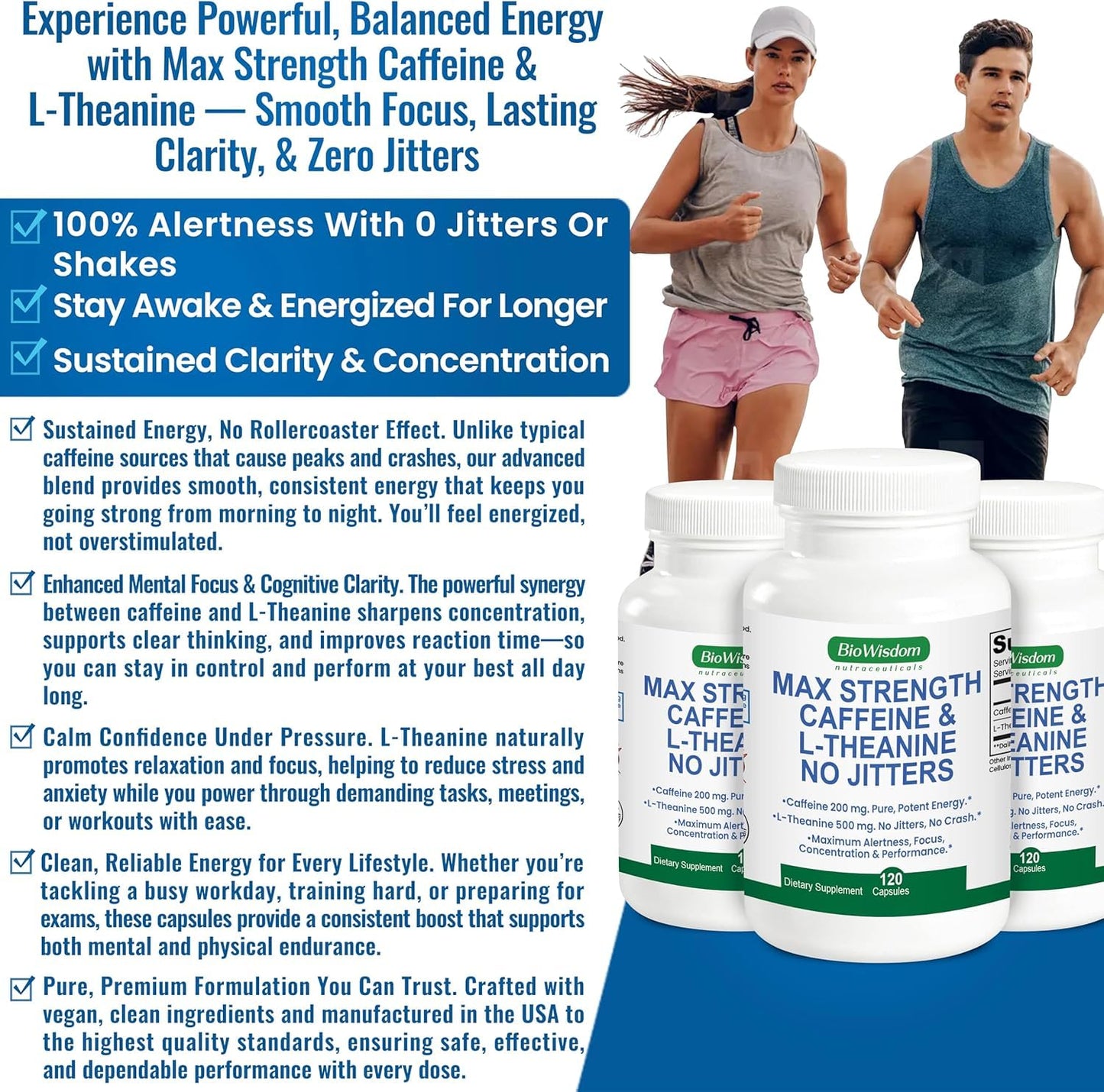 BioWisdom Nutraceuticals Max Strength Caffeine L-Theanine Capsules 240 Count