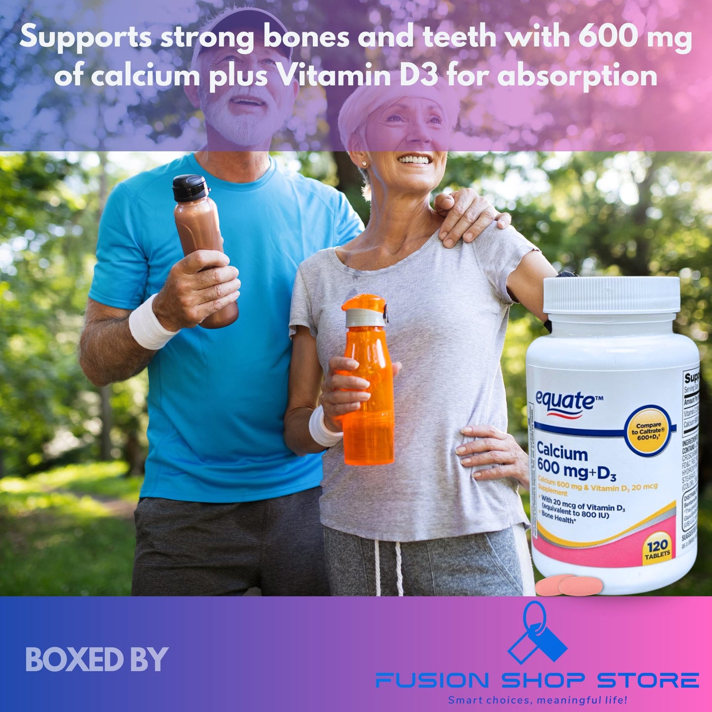 Fusion Shop Store Calcium 600 mg with Vitamin D3 Tablets, 200 Count