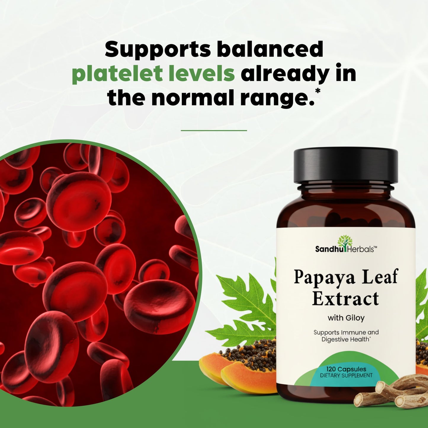 SANDHUHERBALS Papaya Leaf Extract Capsules, 120 Count