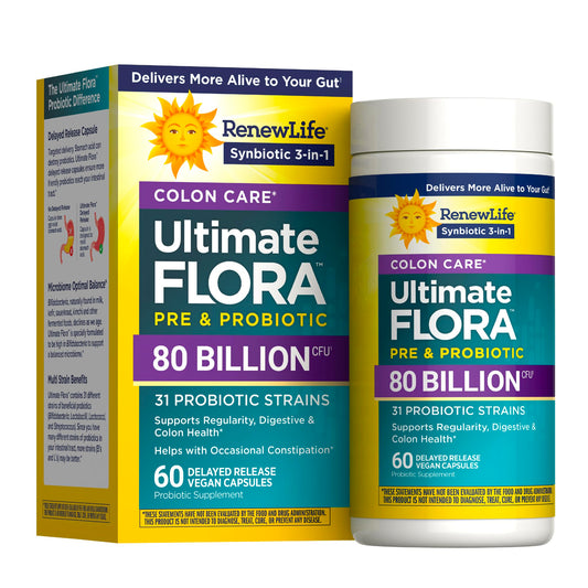 Renew Life Ultimate Flora Colon Care 80 Billion CFU | 31 Strains