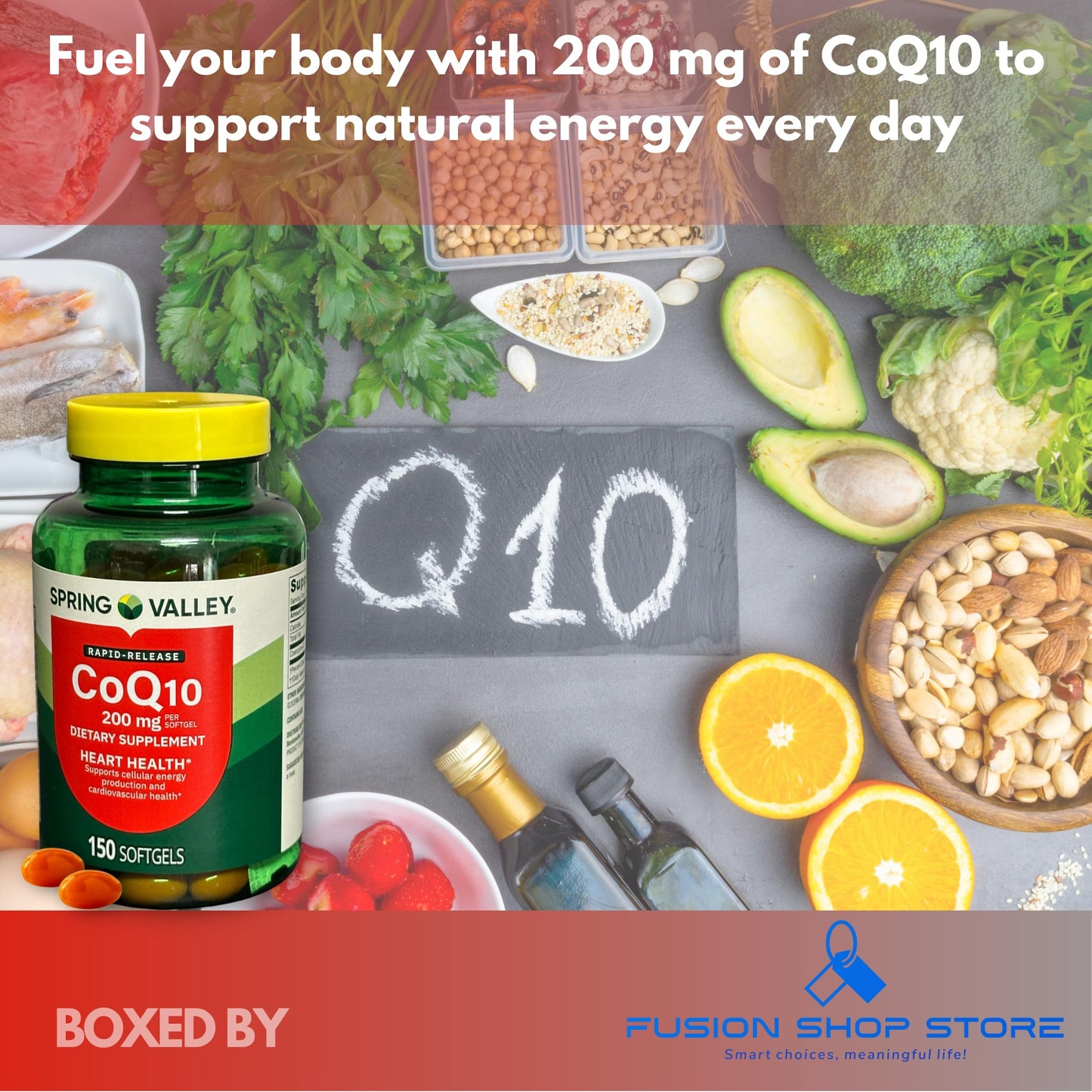 Fusion Shop Store CoQ10 200mg Rapid Release Softgels, 150 Count