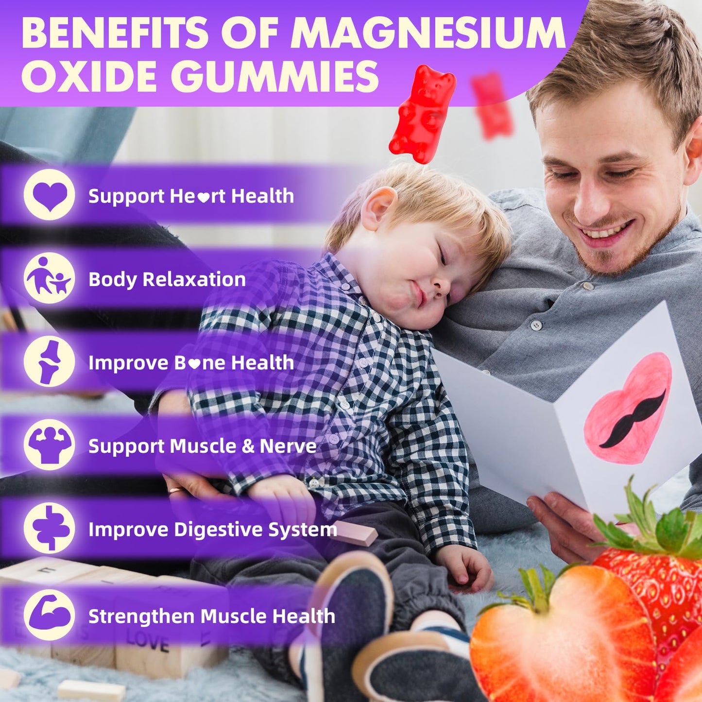 GrnLife Magnesium Citrate Gummies 600mg, High Absorption Magnesium Supplement, Vegan, Strawberry Flavor, 60 Count
