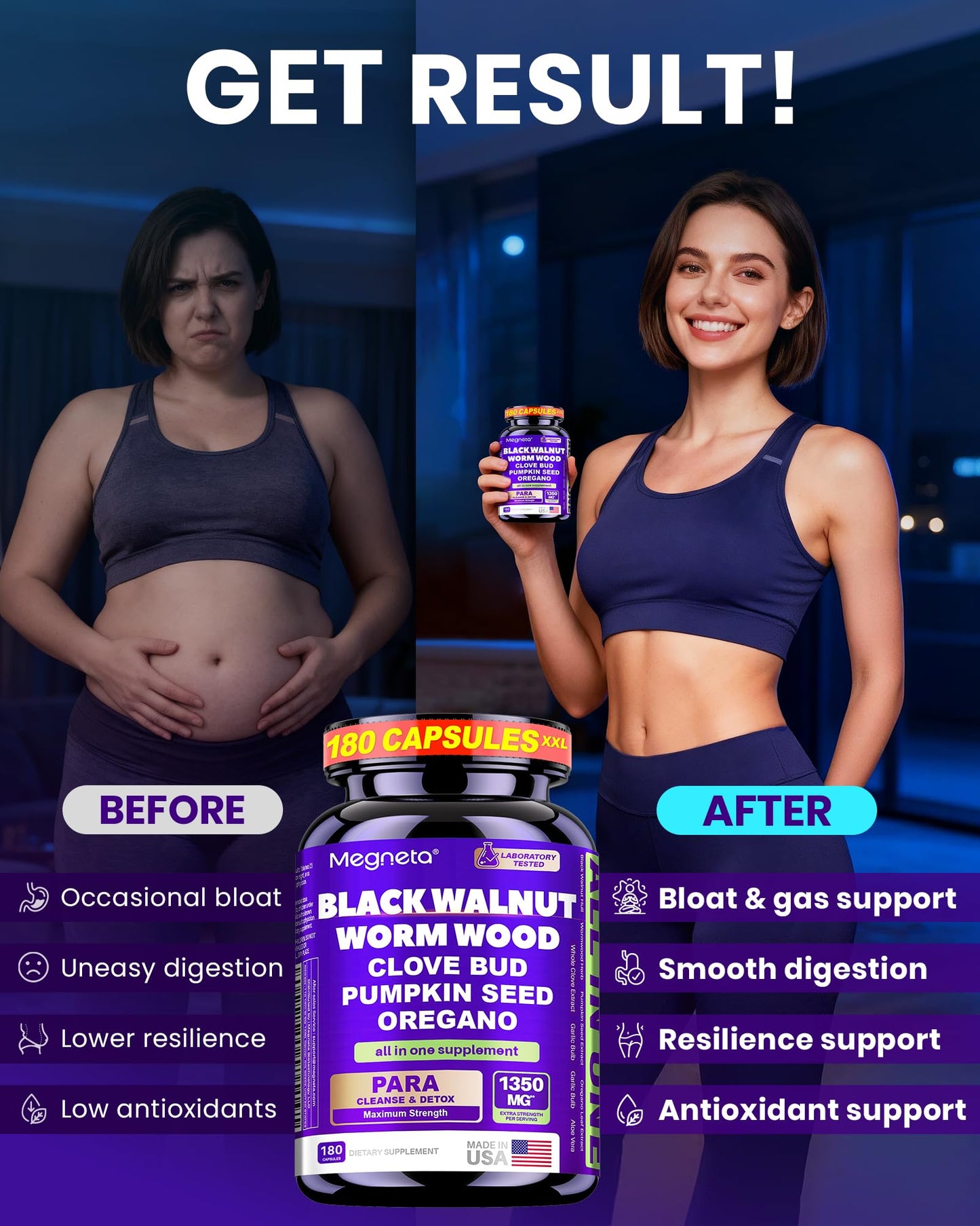 MEGNETA Wormwood Black Walnut Clove Cleanse, 180 Capsules
