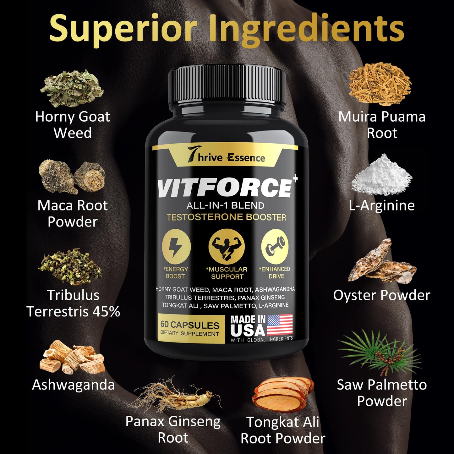 Thrive Essence Testosterone Booster Supplement for Men, 60 Capsules