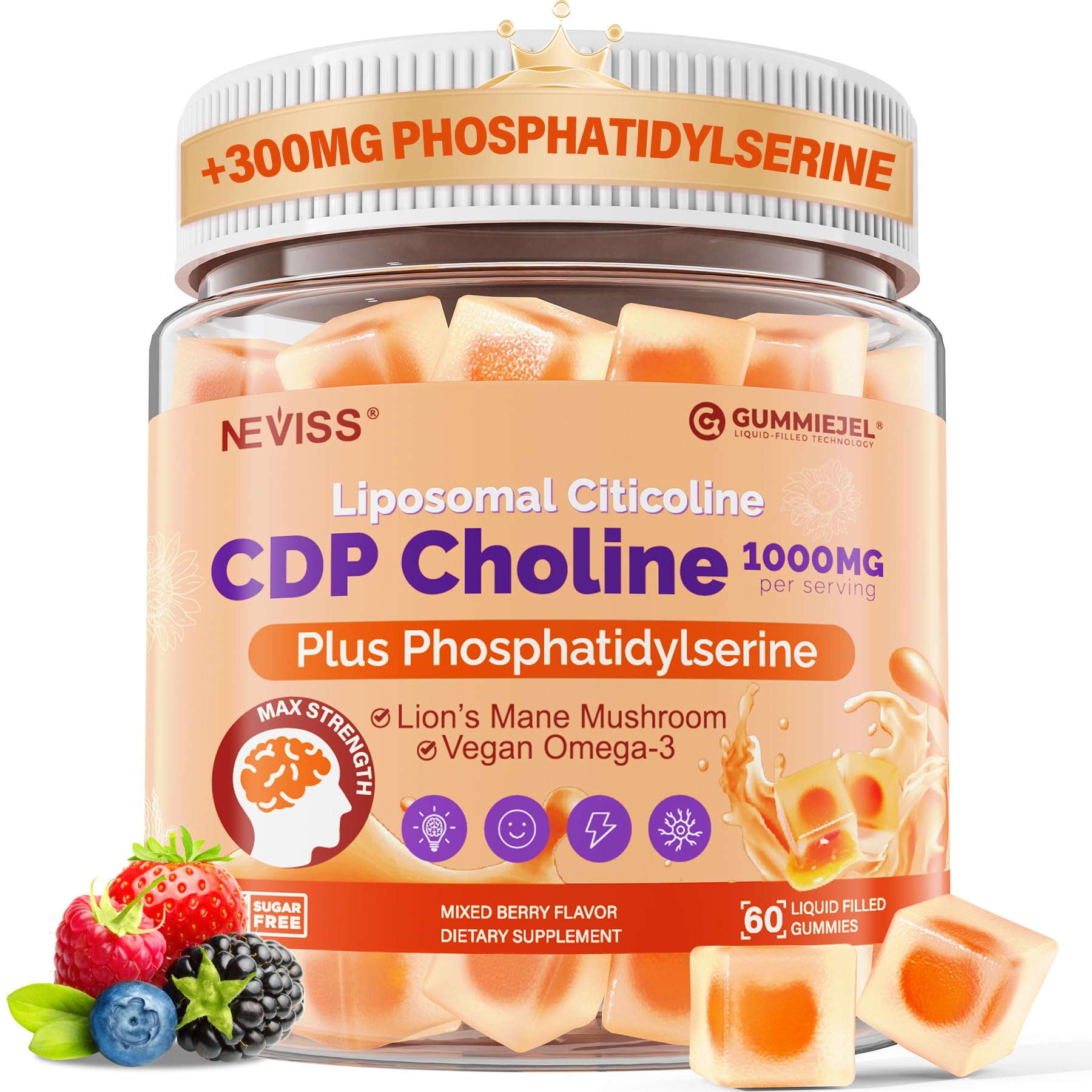 NEVISS Citicoline 1000mg & Phosphatidylserine 300mg Gummies, 60 Count