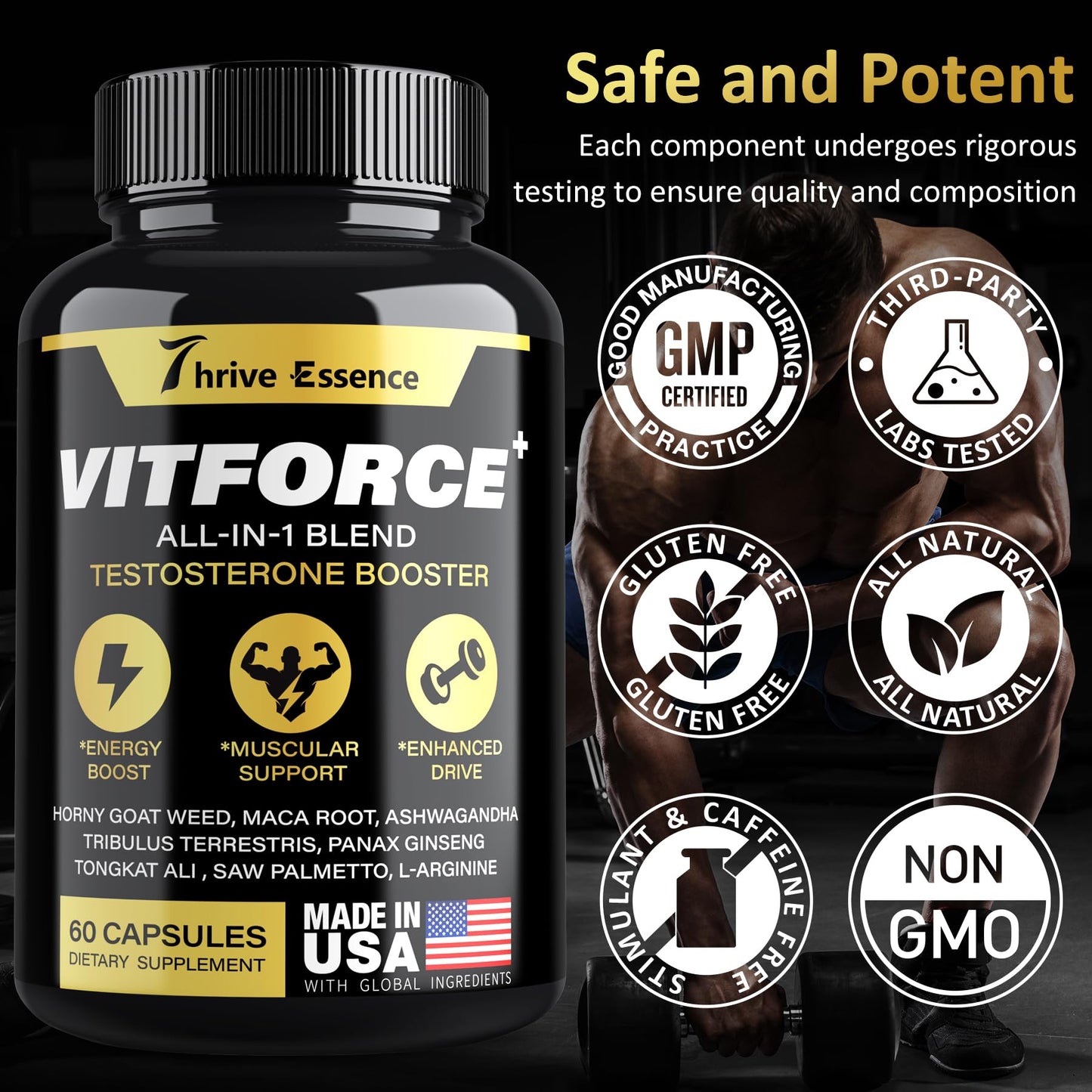 Thrive Essence Testosterone Booster Supplement for Men, 60 Capsules