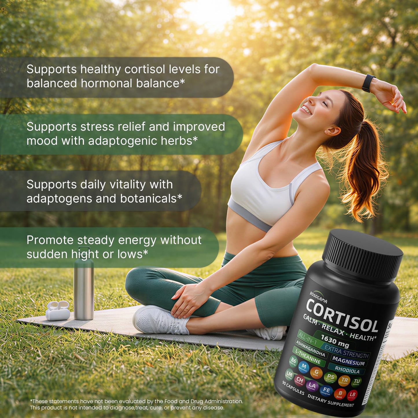 POSOCAMA Cortisol Supplements Capsules 90 Count