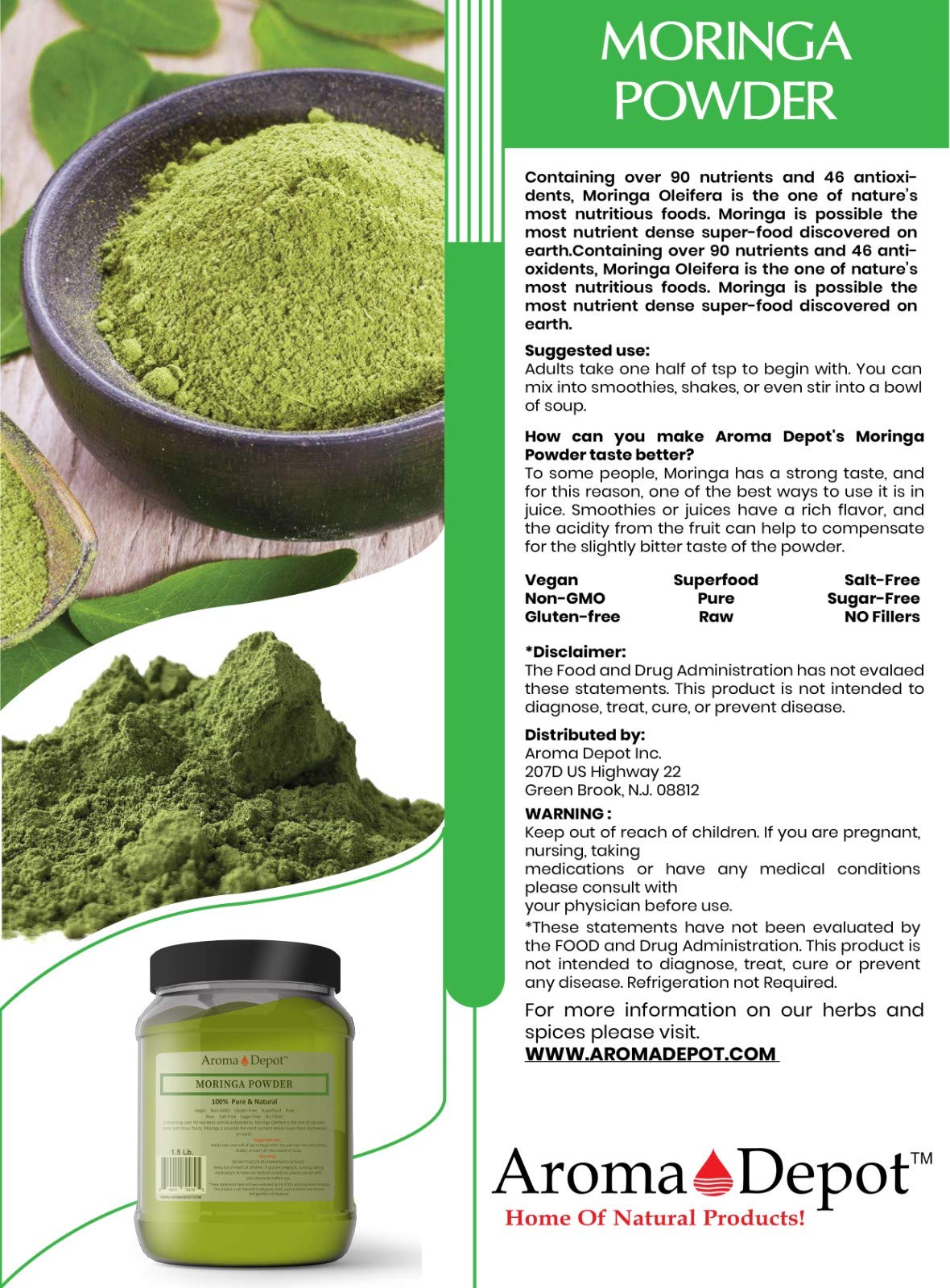 Aroma Depot Moringa Leaf Powder (Moringa Oleifera), 32 oz