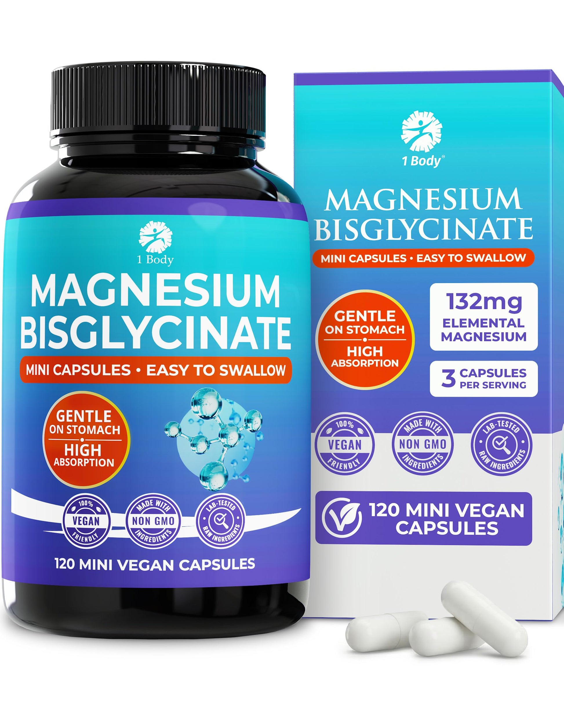 1 Body Magnesium Bisglycinate Capsules, 120 Count